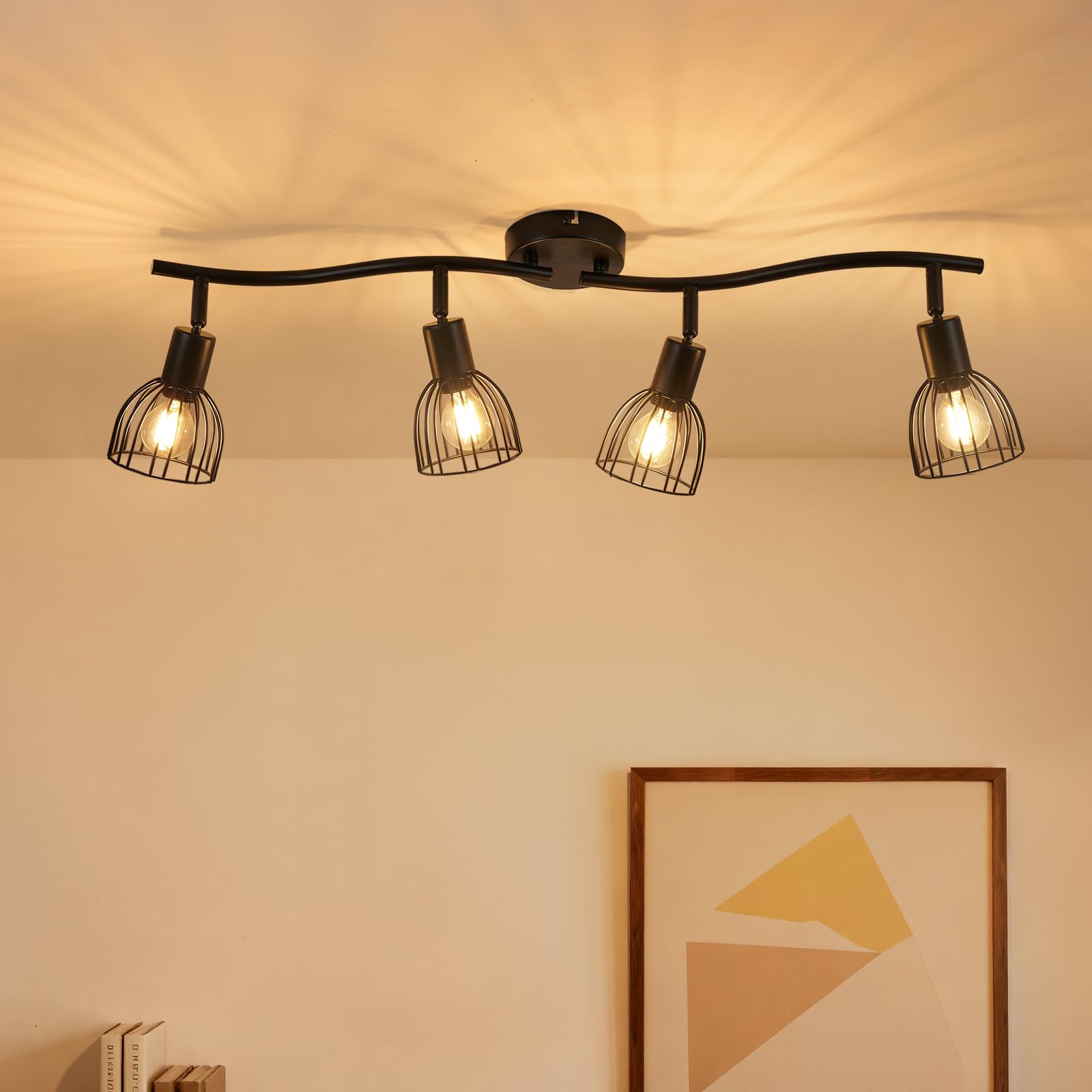 Leselux Reflektor sufitowy LED, 4 żarówki, czarny, punktowy lampa sufitowa | Obracana o 350° metalowa lampa sufitowa, reflektor sufitowy w stylu retro, reflektor ścienny do kuchni, korytarza, sypialni