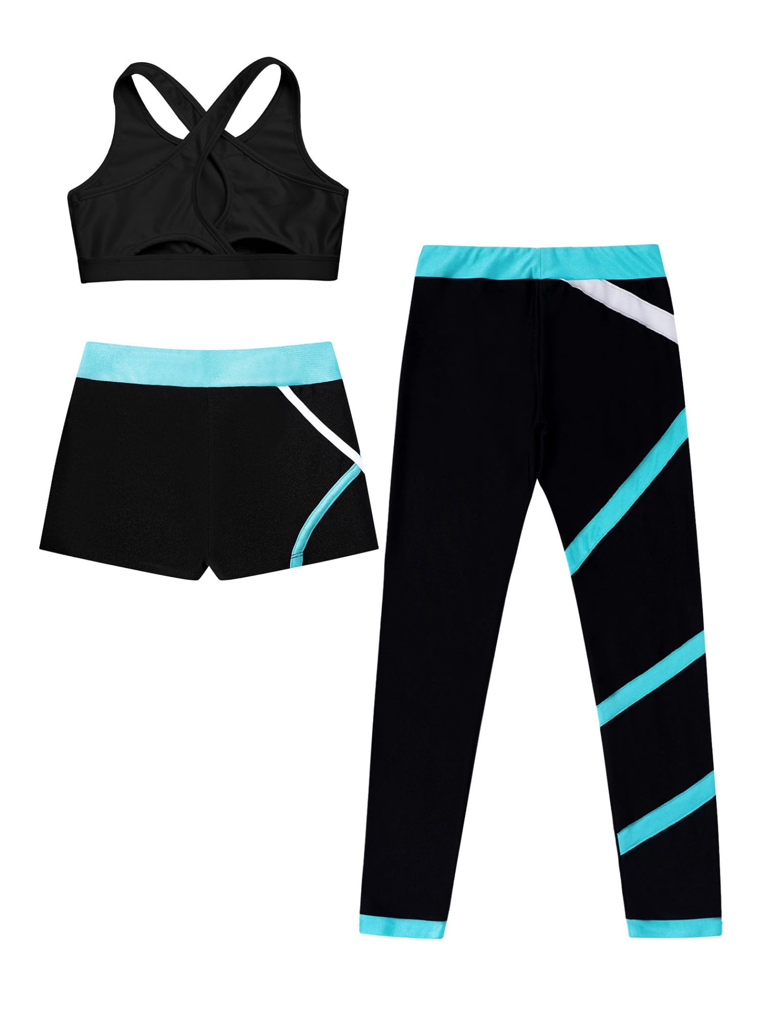 Ensemble De Sport Pour Fille 3 Pièces Complet Pour Entraînement Danse Moderne Yoga Course Jogging Débardeur Sportif + Short Sportif + Leggings Longs