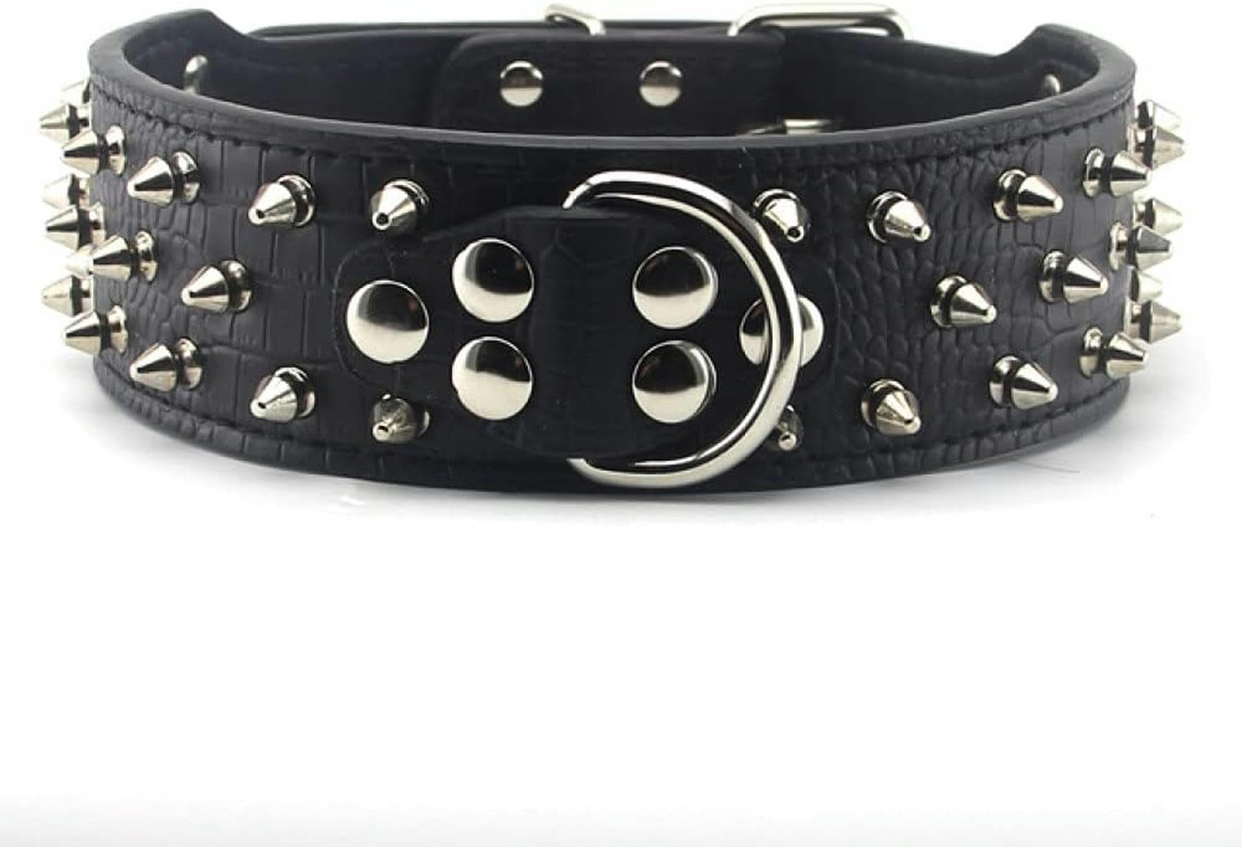 Hundehalsband, 5,1 cm breit, 3 Reihen, mit scharfen Stacheln besetzt, Leder, spezieller Stil, mittelgroße und große Hunde, Haustierhalsband, Nietenhalsband, Schwarz, S