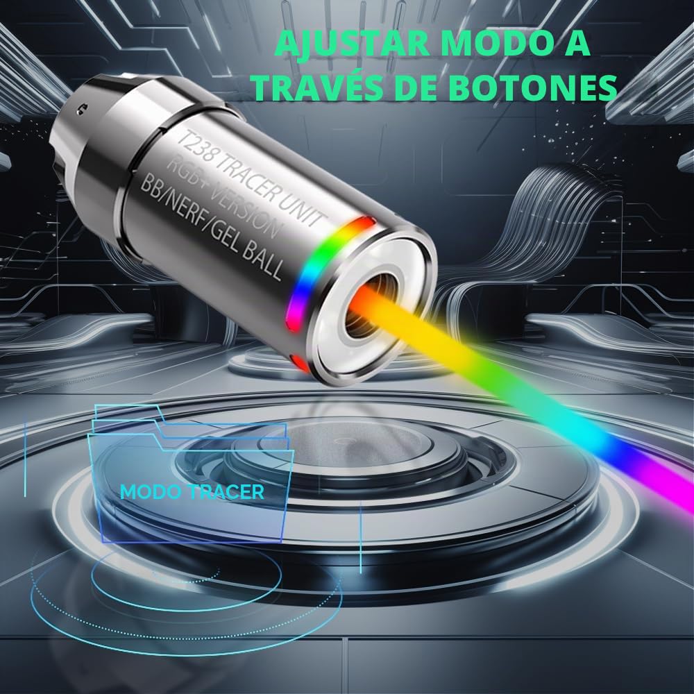 RGB+ Airsoft Tracer, Spitfire Tactical Tracer Unidad para Airsoft/NERF/Gel Blaster, Tracer y Arco Iris Modos Trazador, Modo Trazador, Modo Arco Iris y Siete Modos Monocromo disponibles (Plata)