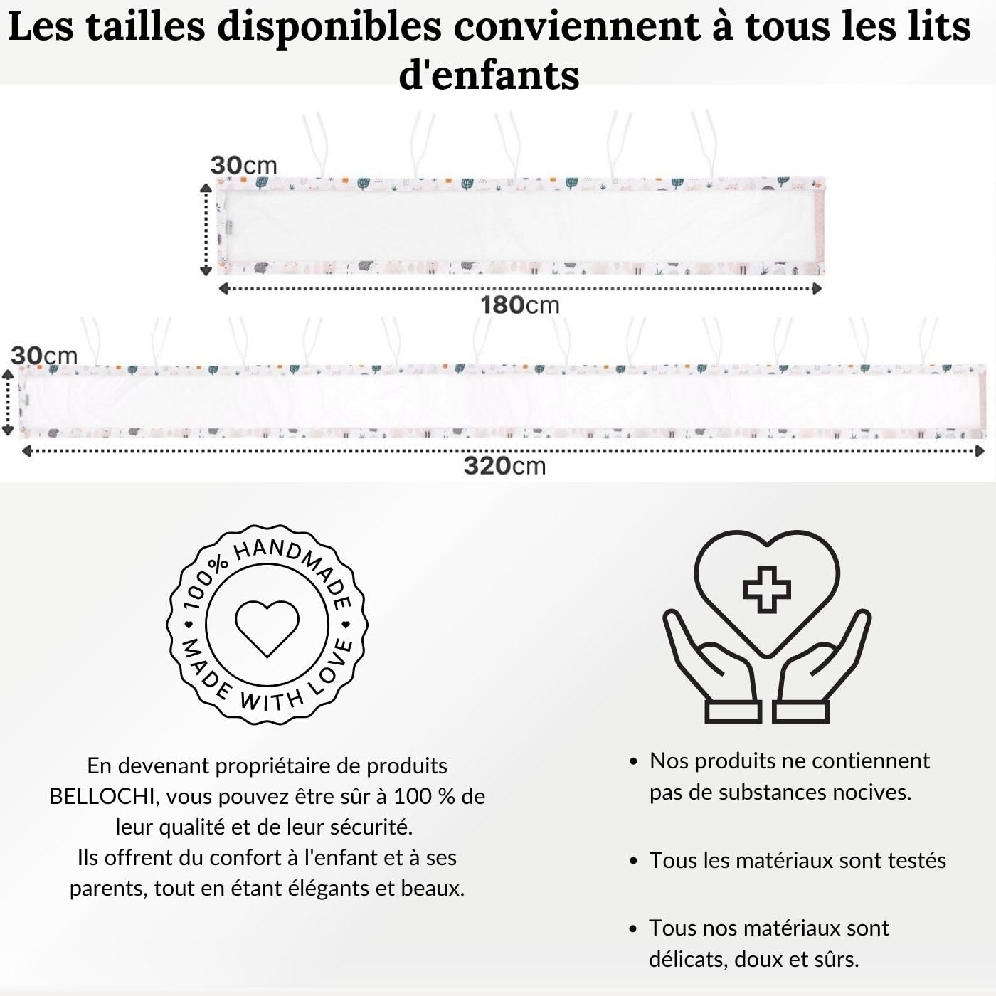 Bellochi Tour de Lit Bébé 360x30 cm - Tour de Lit Souple Universel - Réversible Contour de Lit Bébé pour Un Matelas 120x60 cm - 4Rest