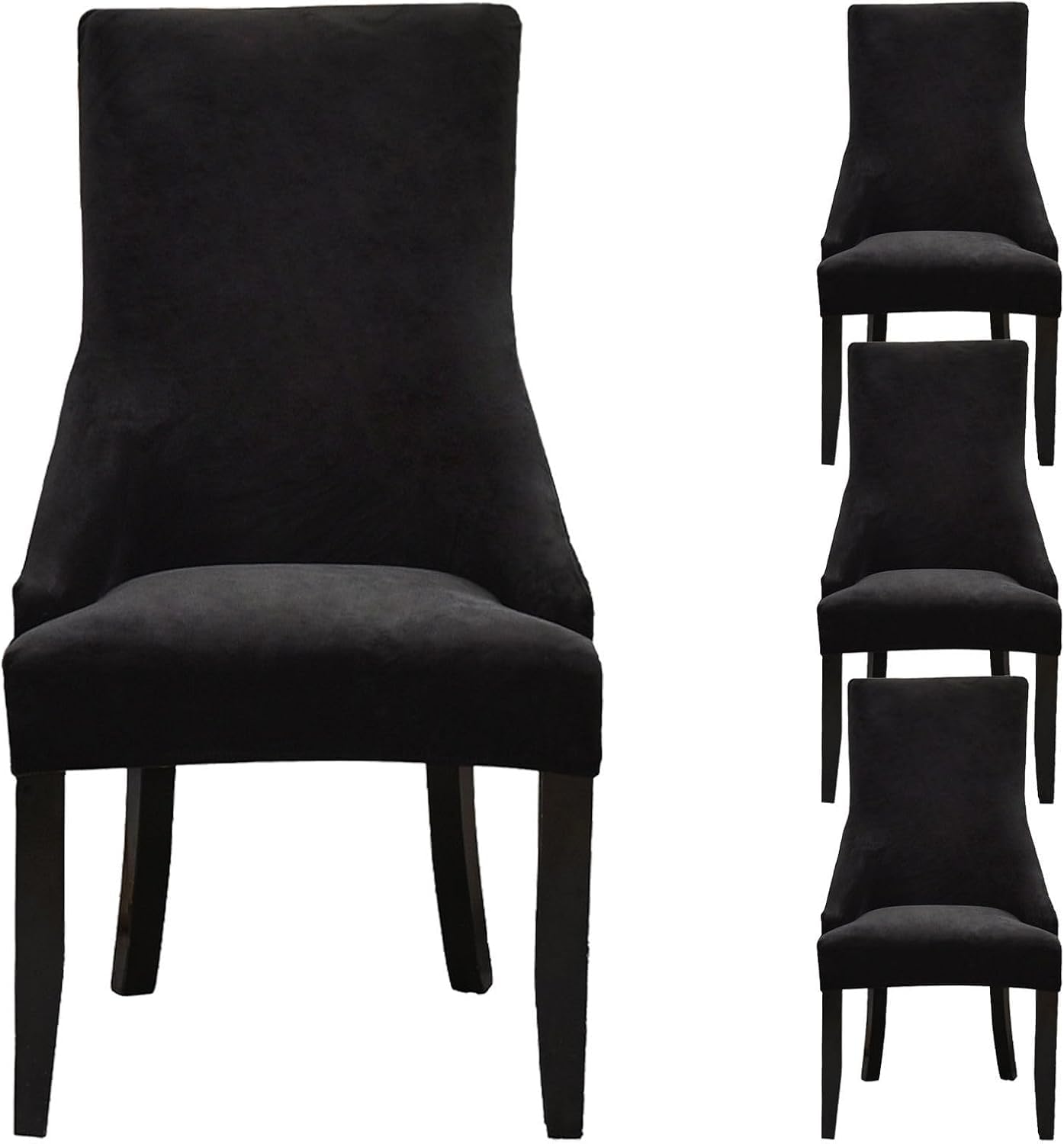 HACLEN Wingback Side Chair Slipcovers Velvet, Wingback Armchair Covers Soft Thicken Dining Chair Covers Stretch Removable for Banquet (black,Set of 4)
