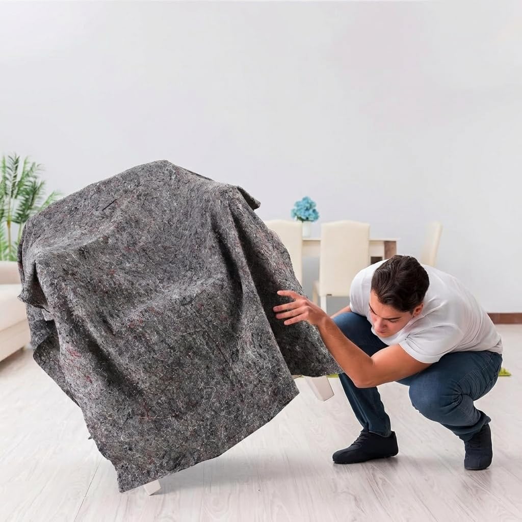 Mantas para mudanza gruesas y transporte de muebles | 150 x 200 cm | 300 gr/m² | Manta pintor suelo | Fieltros protectores | Mantas para embalar (2)