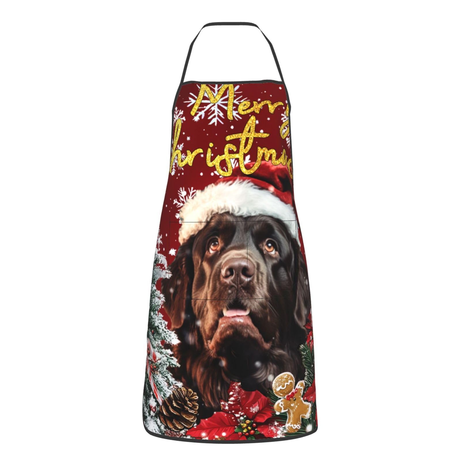 nopicsn Merry Christmas Newfoundland Apron for cooking with Pockets Women Men Kitchen Chef Funny Aprons