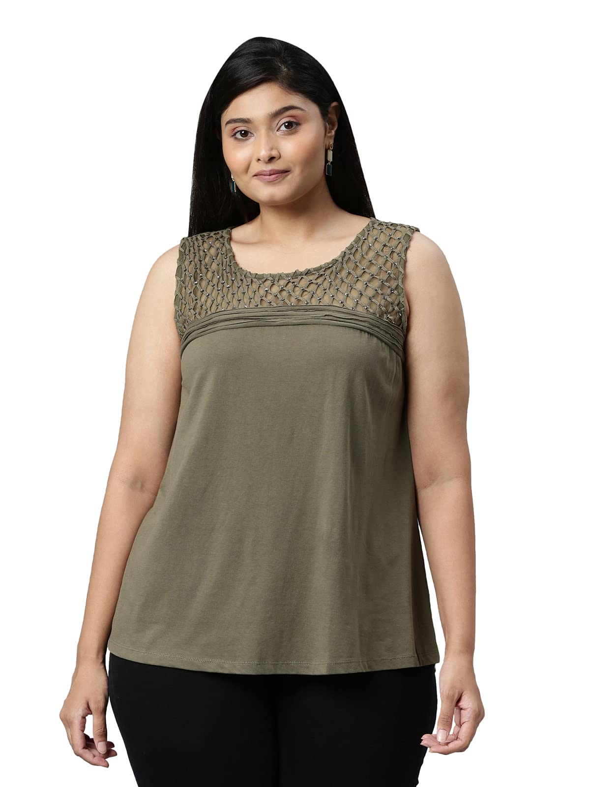 Women's Regular Fit Plus Size Top - (Olive)