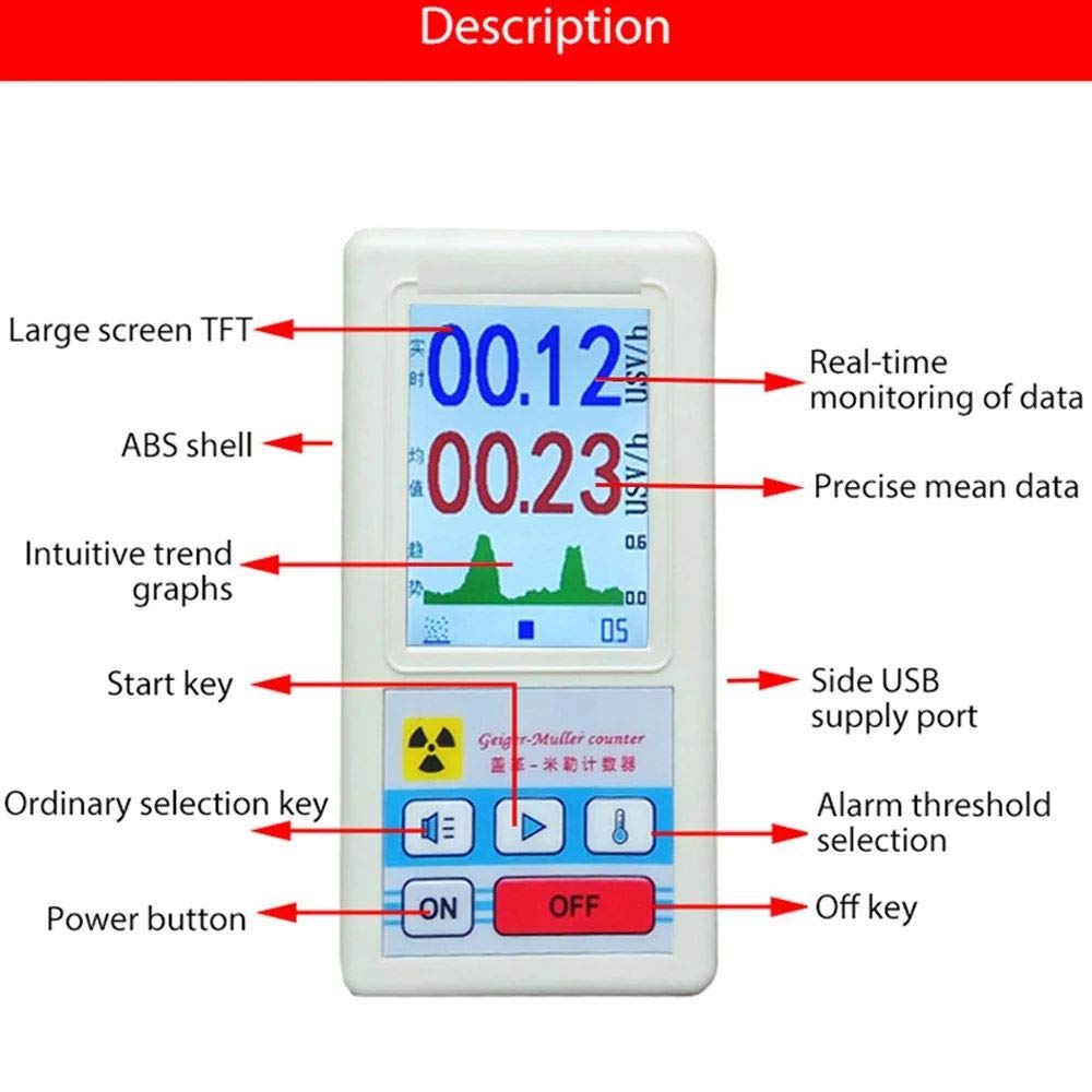 Display Screen Geiger Zähler Nuclear Strahlung Detector Personal Dosimeter Marmor Detektor Beta Gamma Röntgen-Tester