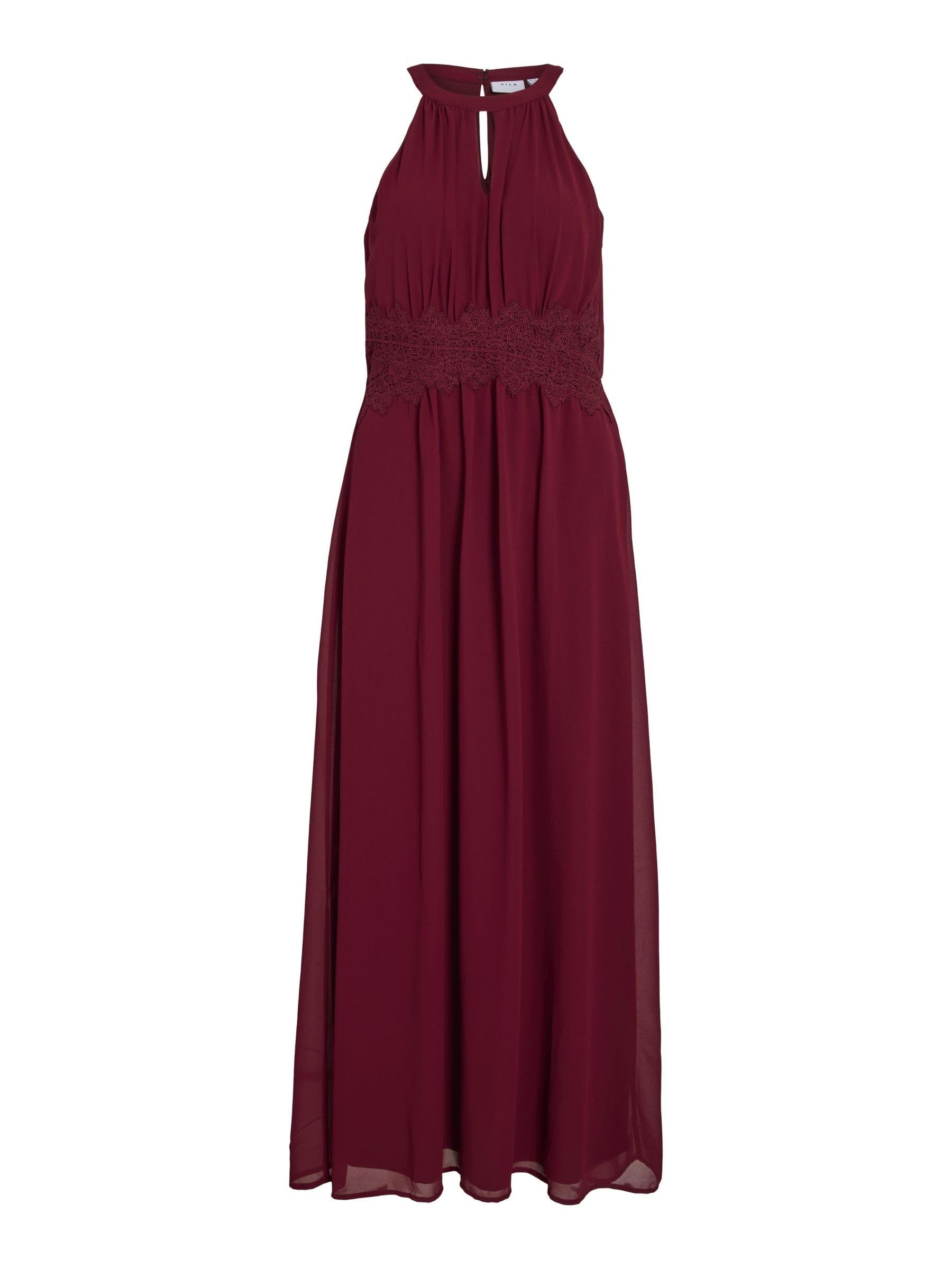 Vila Women's Vimilina Halterneck Maxi Dress-Noos Evening Dress, Cabernet 1, 14