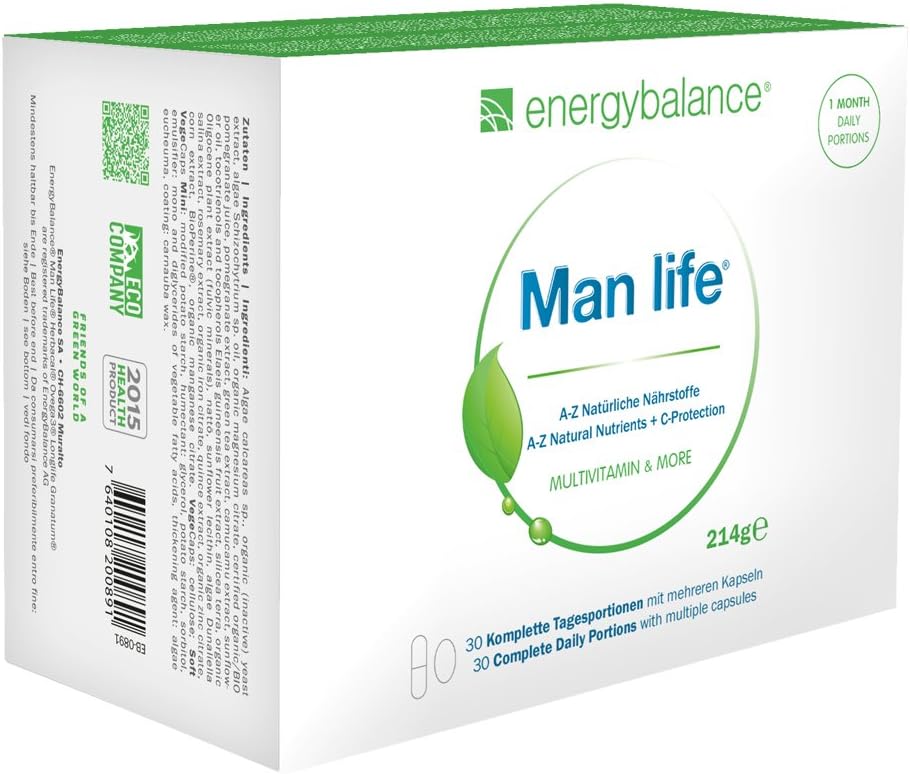 Man life A-Z – Mineralen en multivitaminen Mann – Natuurlijke voedingsstoffen – Natuurlijke super antioxidanten – Veganistisch – GMO-vrij – 100% vrij van additieven en hulpstoffen – 30 complete dagelijkse porties.