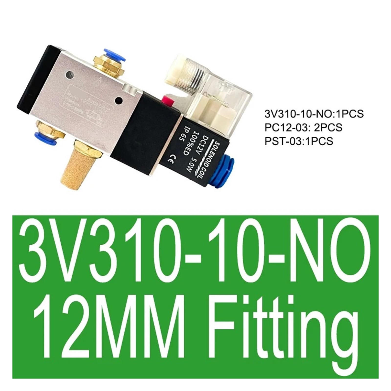 3V310-08/10 Pneumatisches Magnetventil Normal Geschlossen/Offen 3/2 Weg mit Armaturen DC12V 24V AC110V 220V Spule Volt(3V310-10-NO 12MM)