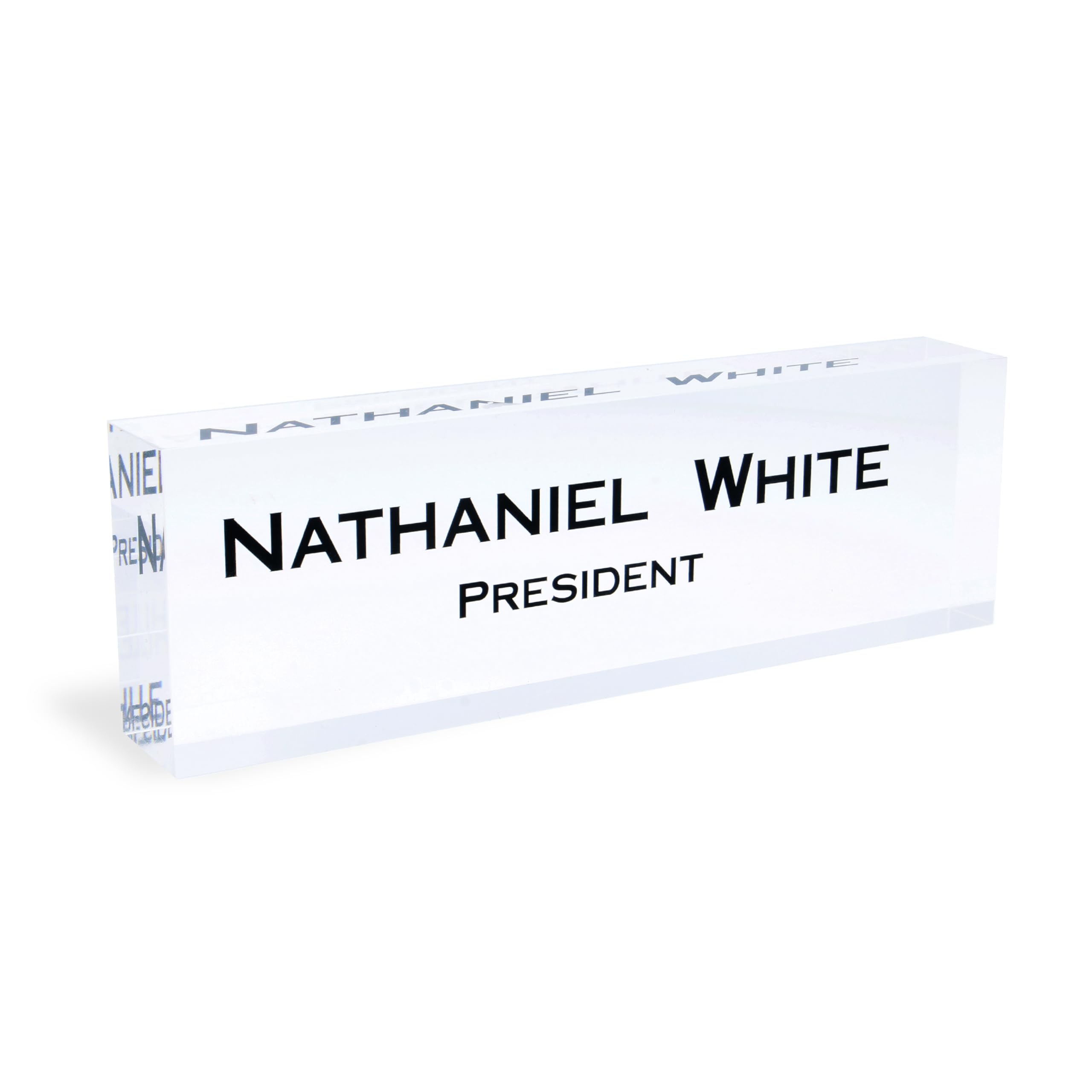 ExcelMark Premium Clear Acrylic Glass Block Unique Designed Name Plates for Your Desk - (8"x2.5") – Clear