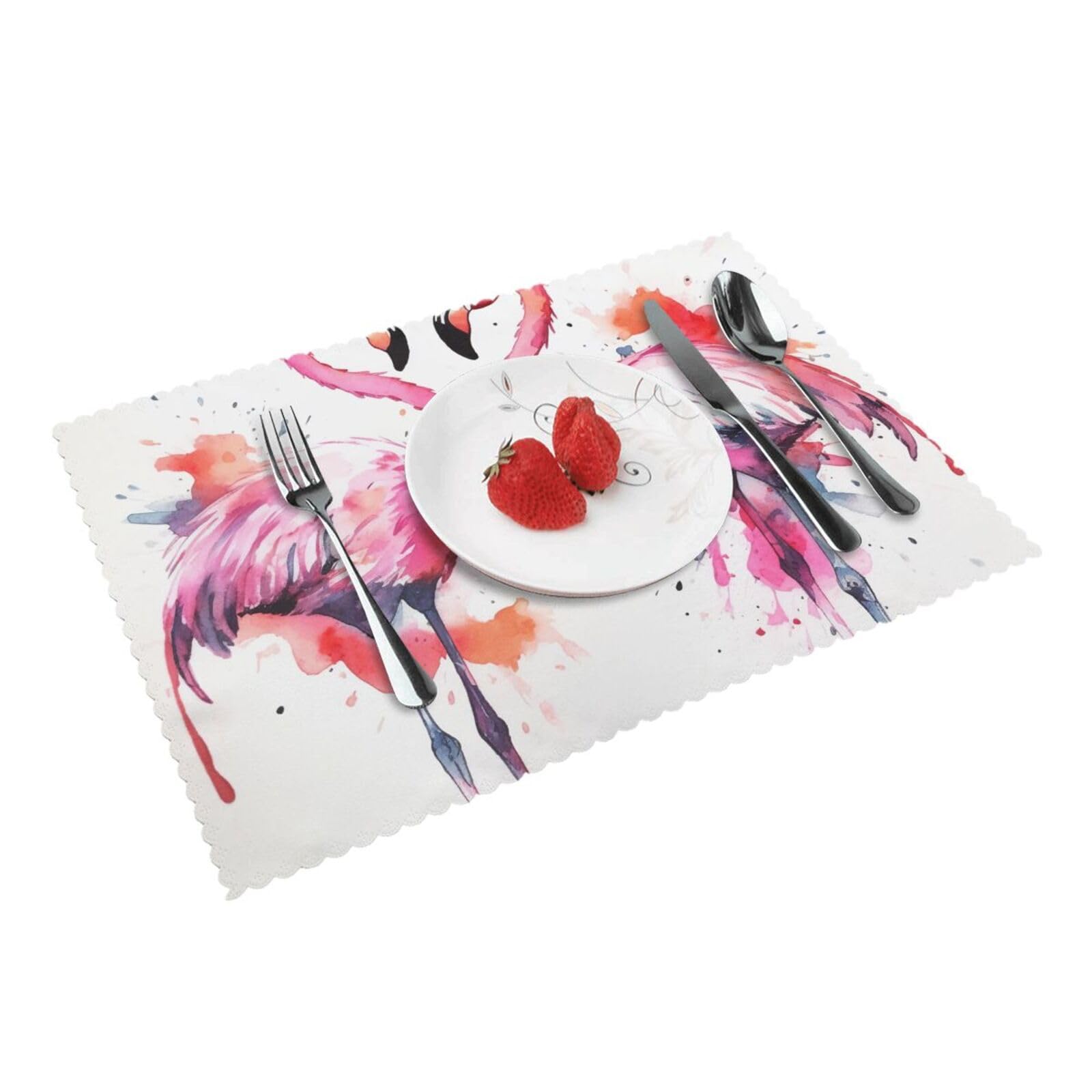 Ink Flamingos Printed Placemat Heat Resistant Place Mats Set of 4 PCS Washable Kitchen Table Mats, 12x18 Inch