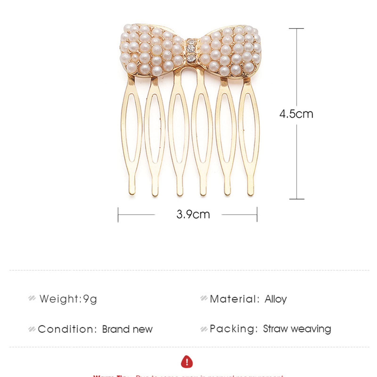 Aneneiceera Boho Gypsophila Hair Comb Barrette Gold Rhinestone Pearl Bow Hair Comb Retro Hair Barrette Decorative Daily Wearing Hair Comb Hair Bobby Pins Wedding Hair Accessories for Women and Girls - Image 3