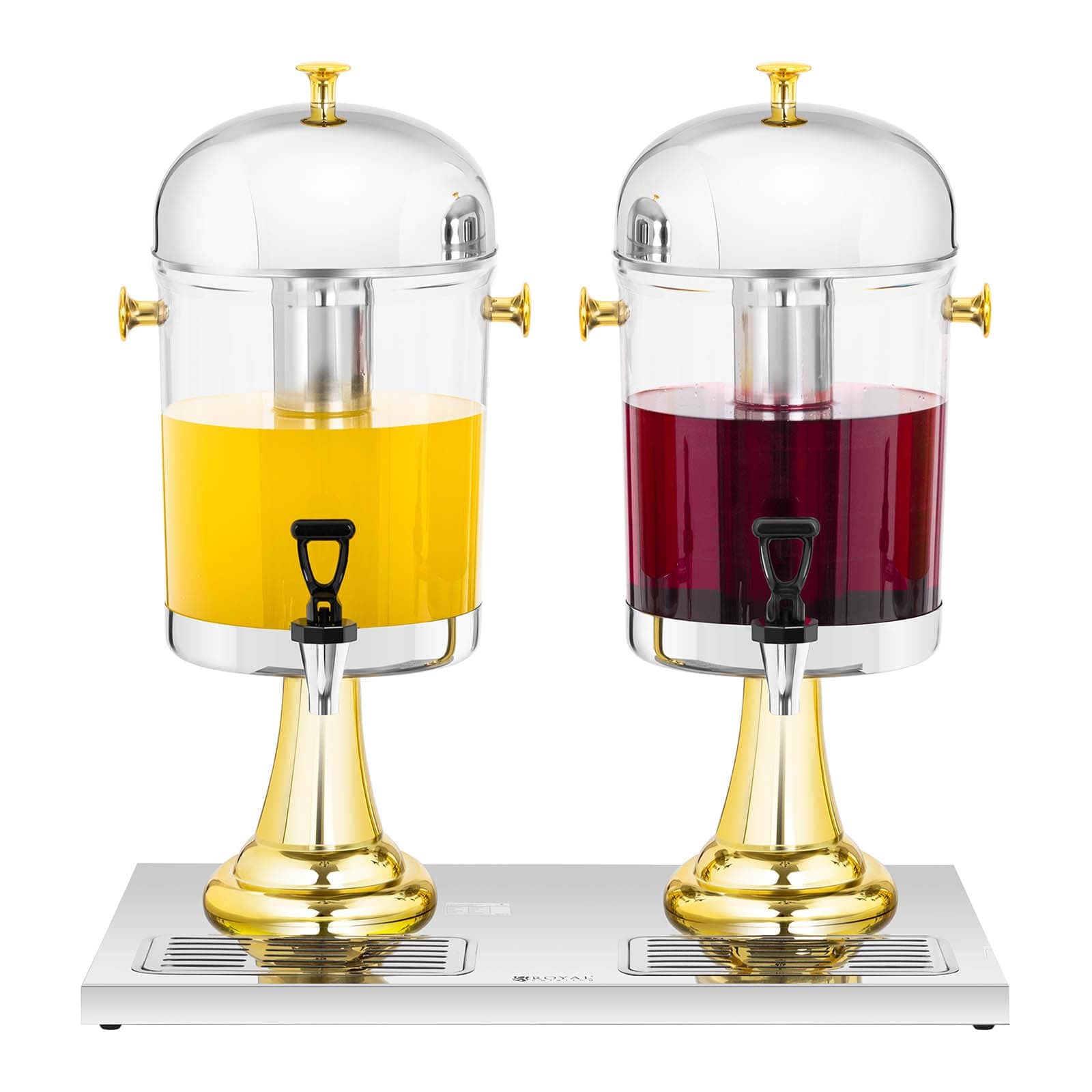 Royal Catering Dispenser per Succo Distributore di Bevande RCSD-2G (2 x 8 L, Sistema di raffreddamento, Acciaio Inox, Plastica)