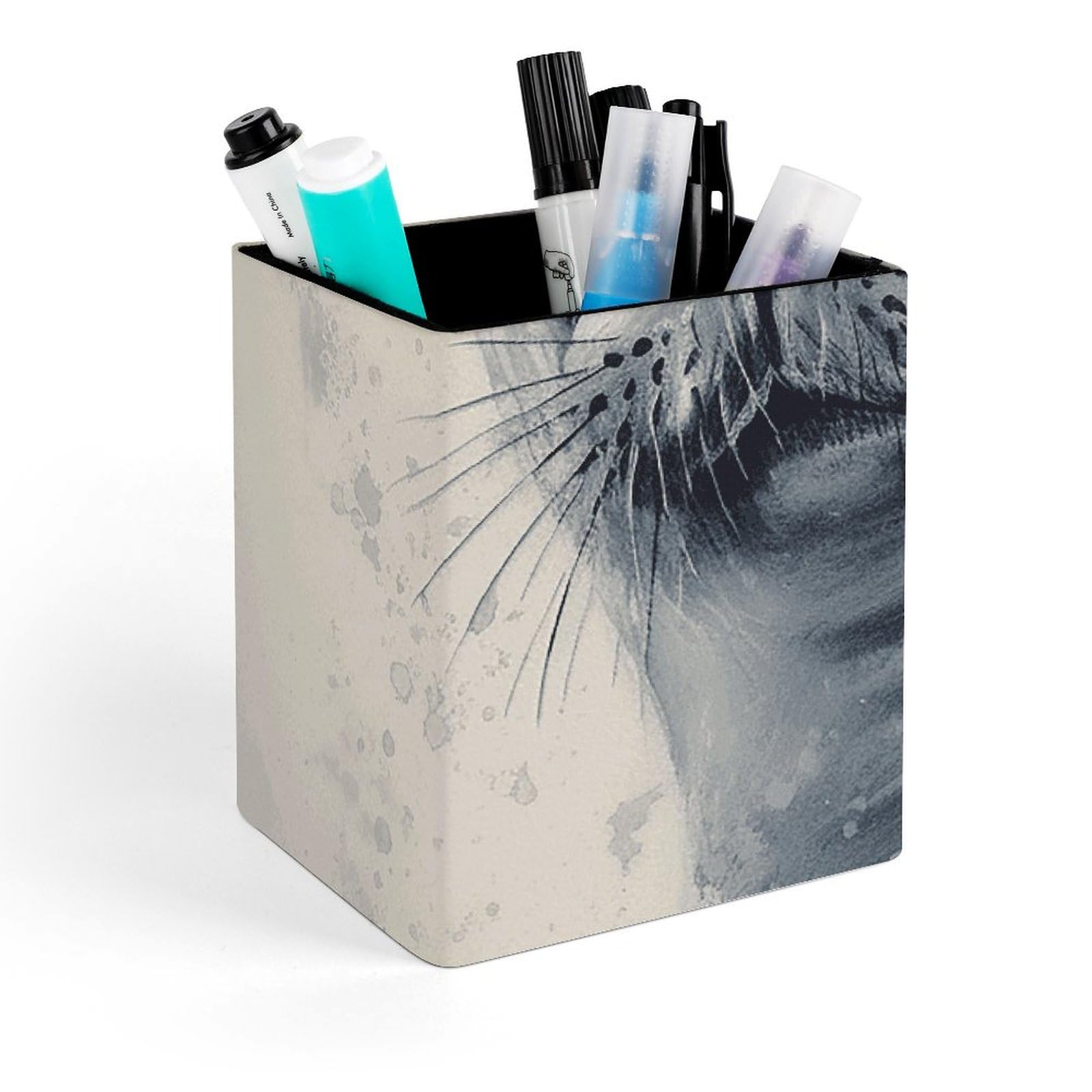 Porte-stylo carré en cuir imprimé phoque du harpe 10,9x7,9x8,9 cm pour votre bureau