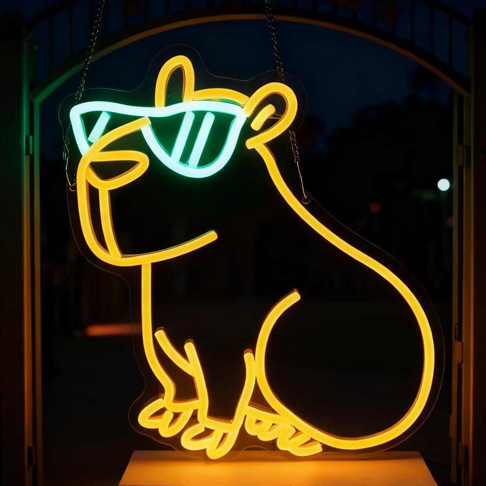 Neon Capybara, Neon LED Kapibara, panel świetlny kapibara ze ściemniaczem USB, do pokoju dziecięcego, dekoracja ścienna