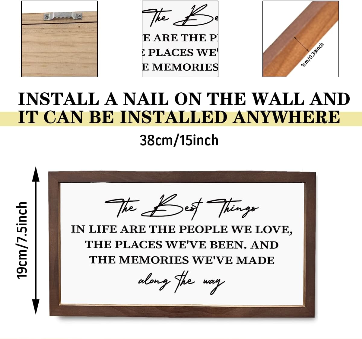 Inspirational Quote Wall Decor, Rustic Framed Sign, Modern Farmhouse Home Decor for Living Room Bedroom, Decoration for Wedding Anniversary, The Best Things in Life are the People We Love Sign image 3