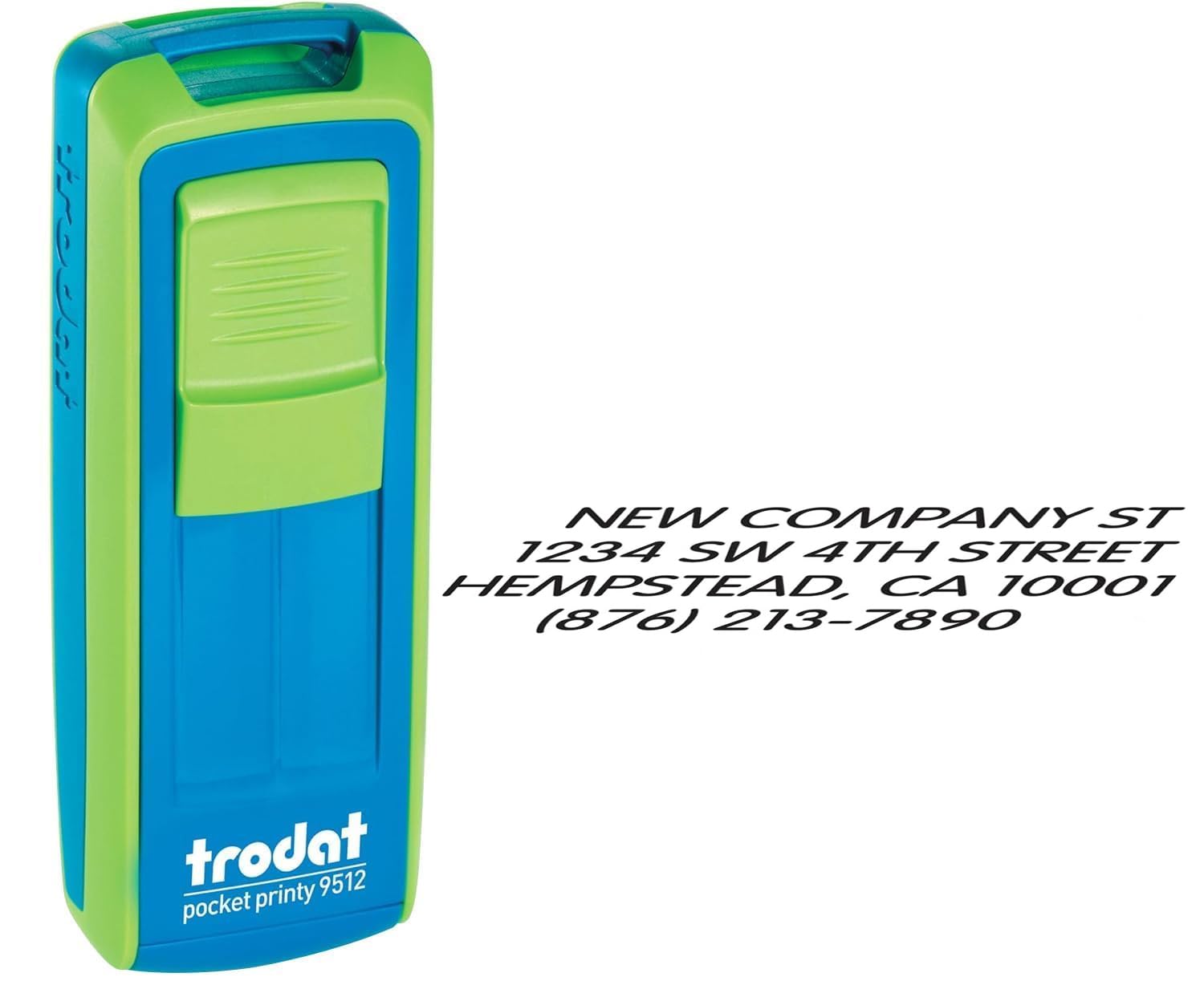 Custom Self-Inking Pocket Stamp - Sky Blue & Green Case - 3/4" x 1-7/8" - Portable Stamp for Business, Office and More