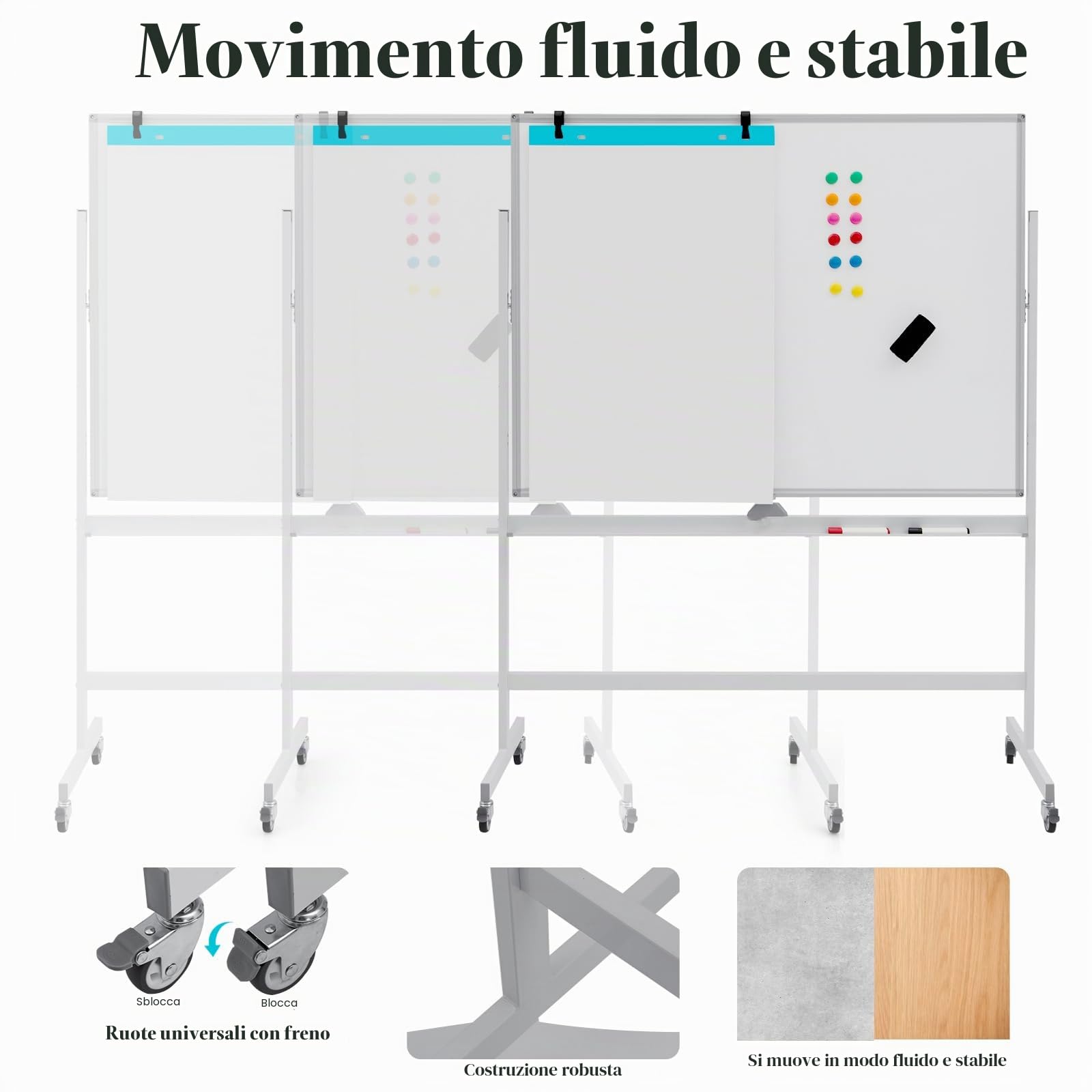 LIFEZEAL Lavagna Magnetica, 120x90 cm, Lavagna con Cavalletto, Lavagna Bianca Cancellabile con Ruote Frenabili, Lavagna Bifacciale con Fogli di Carta e Girevole a 360 gradi, Regolabile da 1,6m a 1,8m