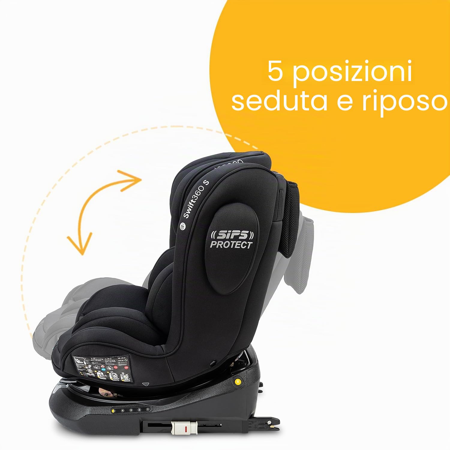 Osann Swift360 S i-Size, seggiolino girevole a 360 gradi, 76-150 cm (9-36 Kg) - All Black