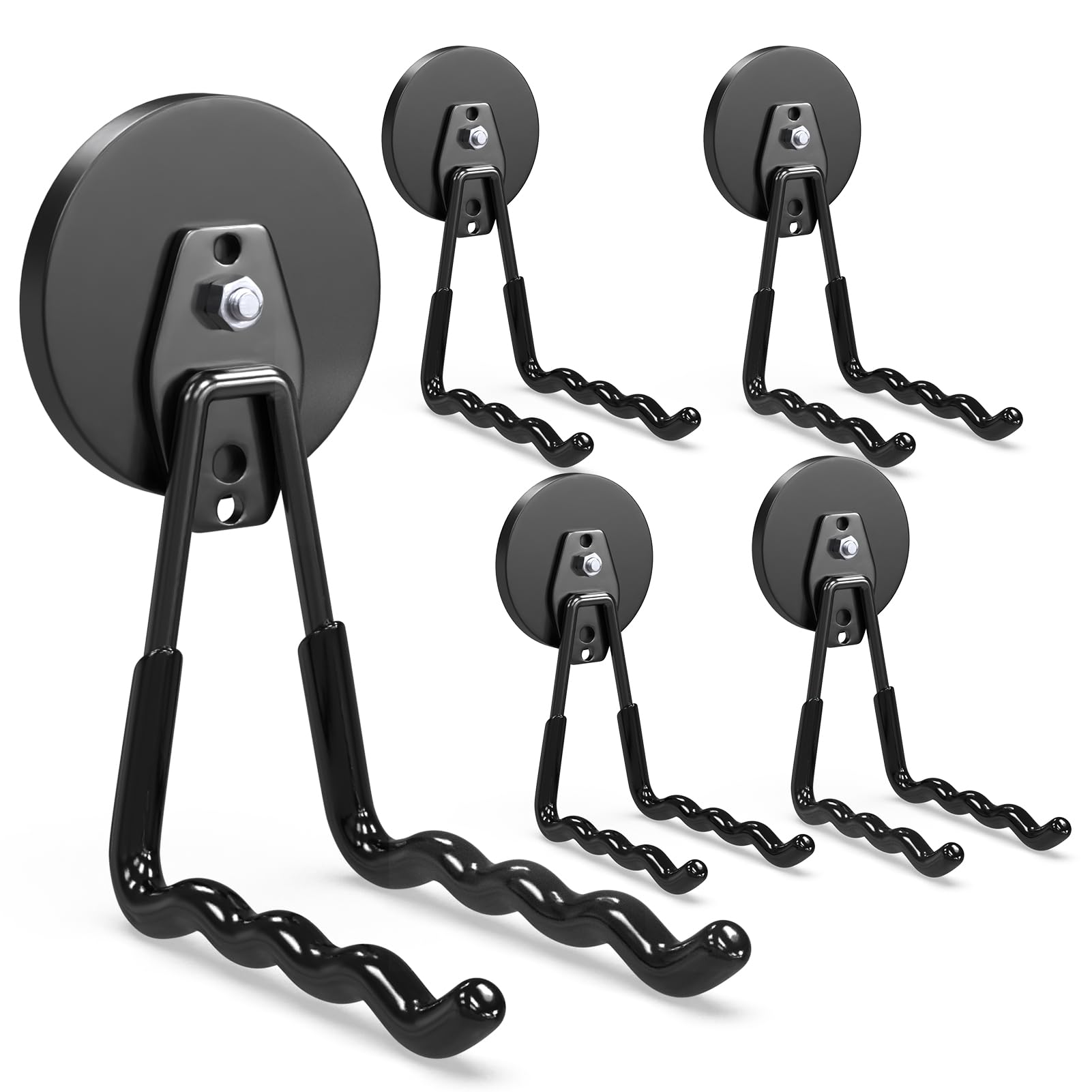 3-H Pack de 4 Ganchos Magnéticos Pesados Ondulados 88mm Garaje Taller, Soportes Fuertes para Escobas, Escaleras, Herramientas Eléctricas, Mangueras y Jardín Negro | Soporte para herramientas sin taladrar para garaje, taladro eléctrico, herramientas de jar