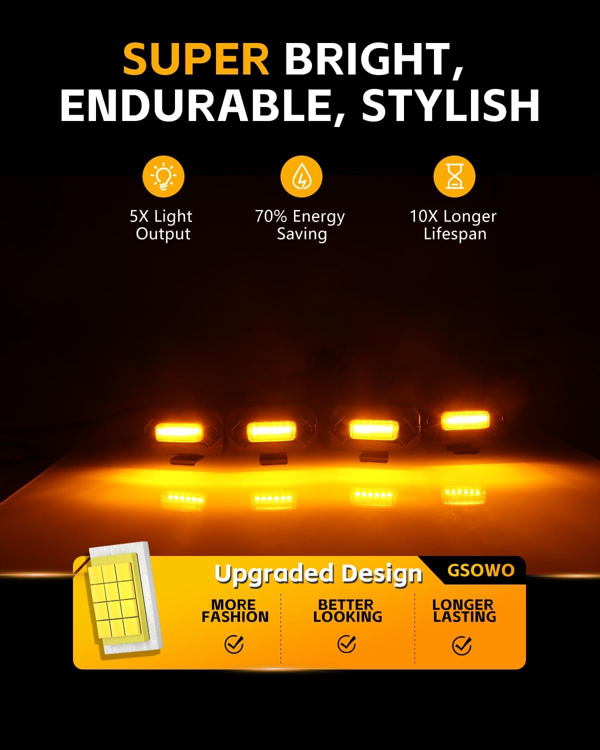 Upgraded 4 PCS LED Grill Lights for 2020-2023 Tacoma TRD Off Road & Sport OEM Grille, Led Grill Light with Fuse Adaptor, Tacoma accessories, Amber Lighting - Image 3