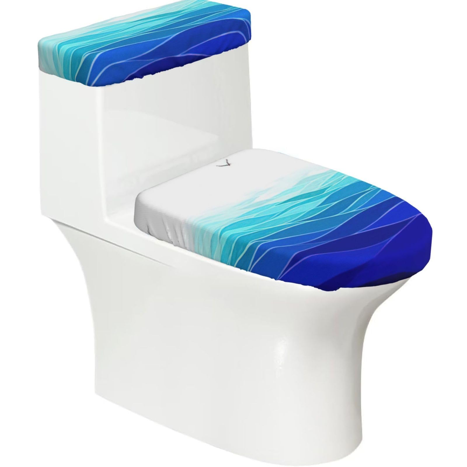 Ocean Waves Sailboat With Birds Maritime Print Stretch Toilet Covers Set, Polyester Covers Replacement For Fits Most Size Lids Bathroom Decor
