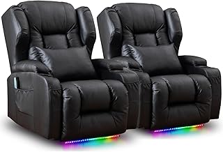 SAMERY Fernsehsessel Elektrisch Verstellbar Relaxsessel mit Liegefunktion Massage Heizung, Kunstleder TV Sessel Wohnzimmer Kinosessel Liegesessel Massagesessel mit Fußteil, USB, LED (Schwarz*2)