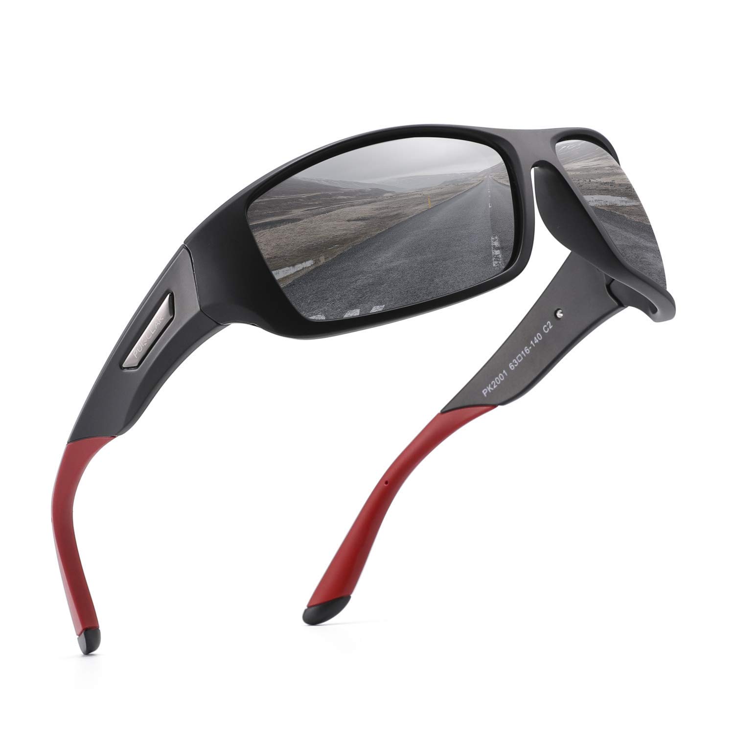 PUKCLAR Sonnenbrille Herren Polarisierte, UV400 Schutz Kat. 3, leichter TR90-Rahmen, winddichte Sportbrille für Fahrrad- & Motorsport, universeller Outdoor-Einsatz