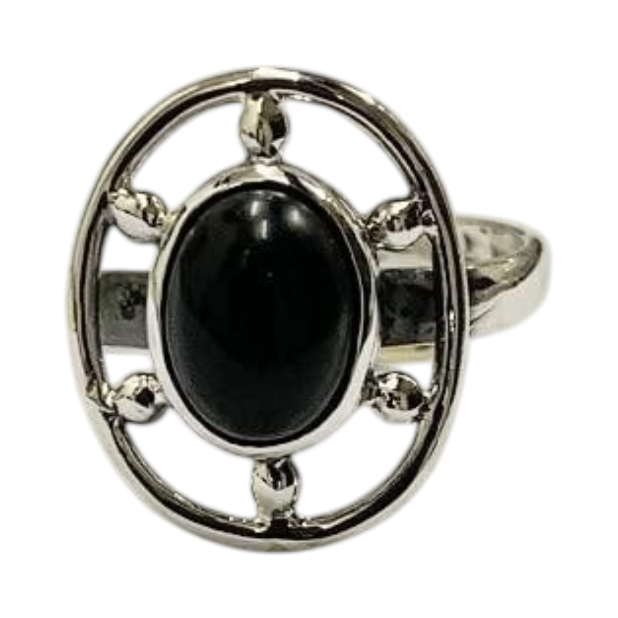 VIE Studded Oval Cabochon Ring (Oval Black Agate)