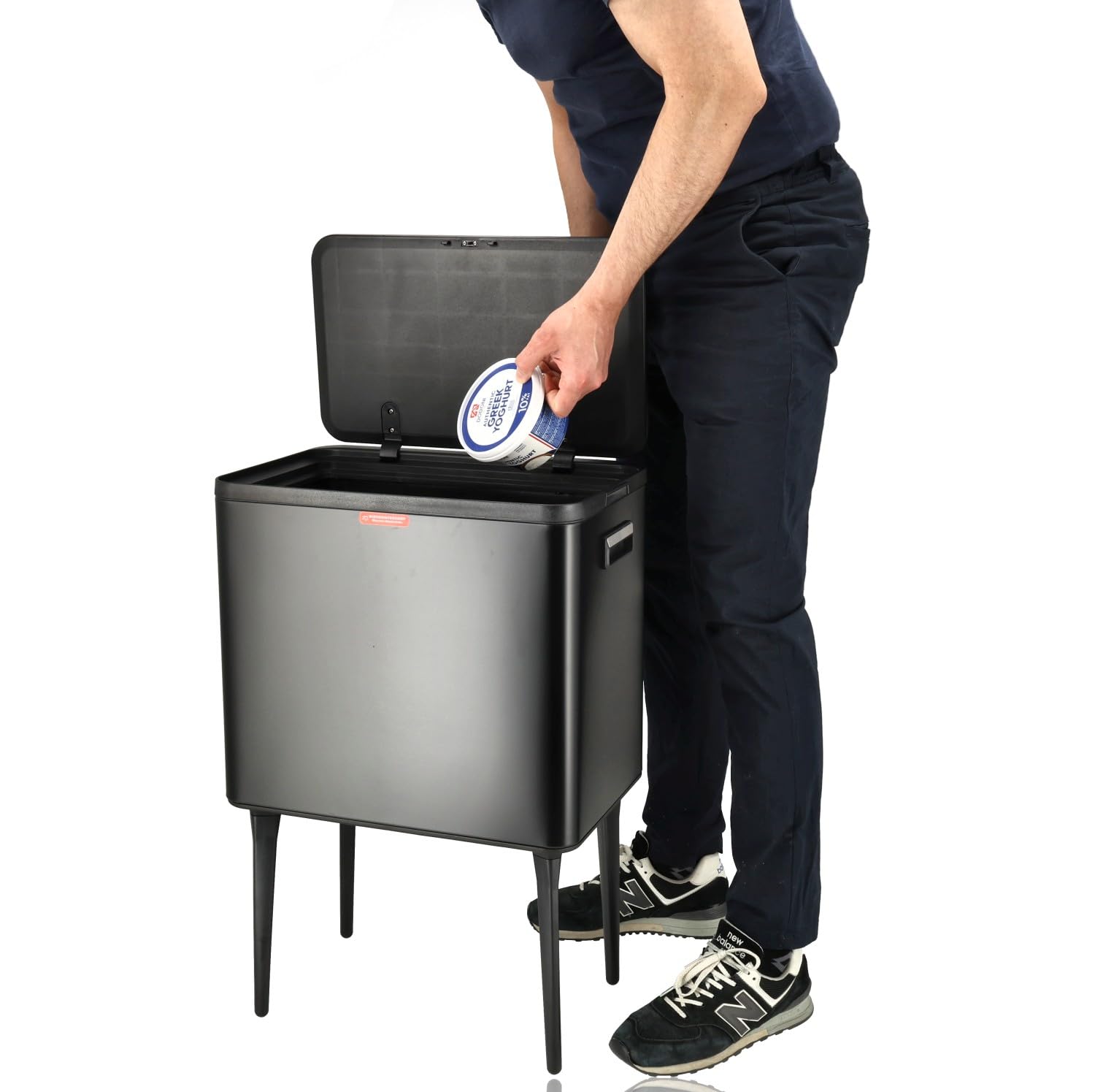 Mülleimer auf Beinen Schwarz 35L – Edelstahl Mülleimer Küche mit Pushdeckel – Mülleimer auf Beinen – Mülleimer für Hausmüll, Badezimmer, Büro und Hauswirtschaftsraum