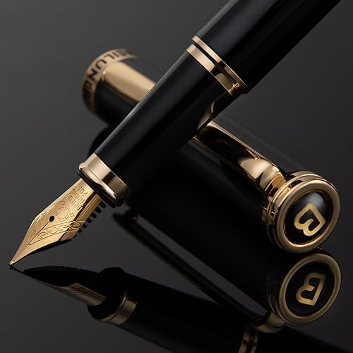 Pluma estilográfica de lujo lacada con piano, borde de oro de 24 quilates, punta fina, convertidor de tinta Schneider de Alemania y 6 cartuchos de