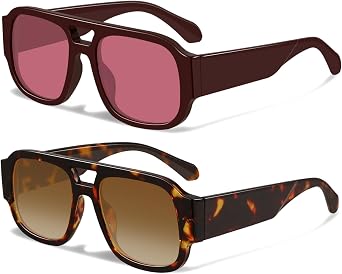 YDAOWKN Retro Oversized Aviator Sunglasses for Women Men Square Double Bridge Trendy Sun Glasses UV400