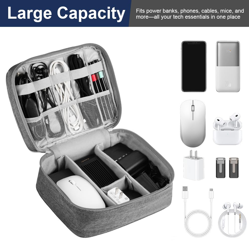 OFFCUP Torba na kabel, 24 x 18 x 10 cm, podróżny organizer na kable z 2 przegródkami, wodoszczelny organizer na kable, USB, dyski twarde, karty SD, ładowarkę (niebieska)