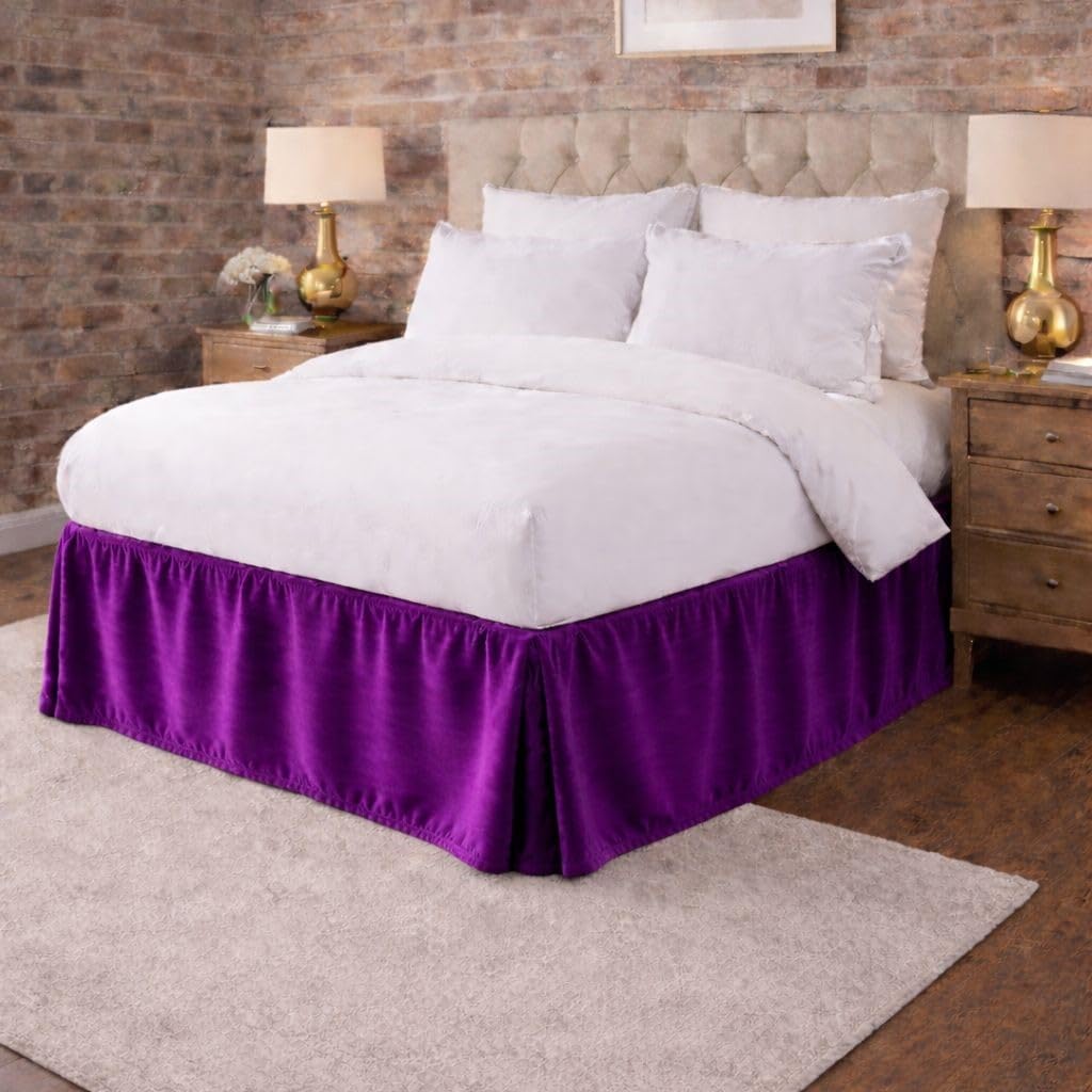 Luxury Velvet Box Pleated Bed Skirt Bed Skirt Full Size Bed Skirt 14 Inch Drop Length Dust Ruffle with Split Corners Soft and Easy Care Velvet Bedskirt Color Navy Blue