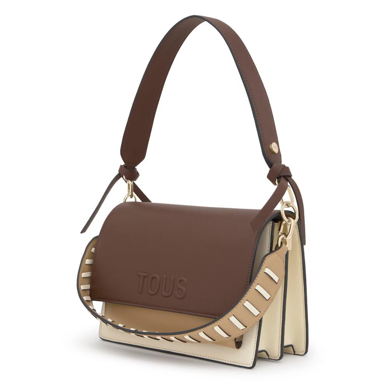TOUS Bolso de Hombro, Marrón y Beige, Piel Sintética, con Asa Ajustable, Diseño Bicolor