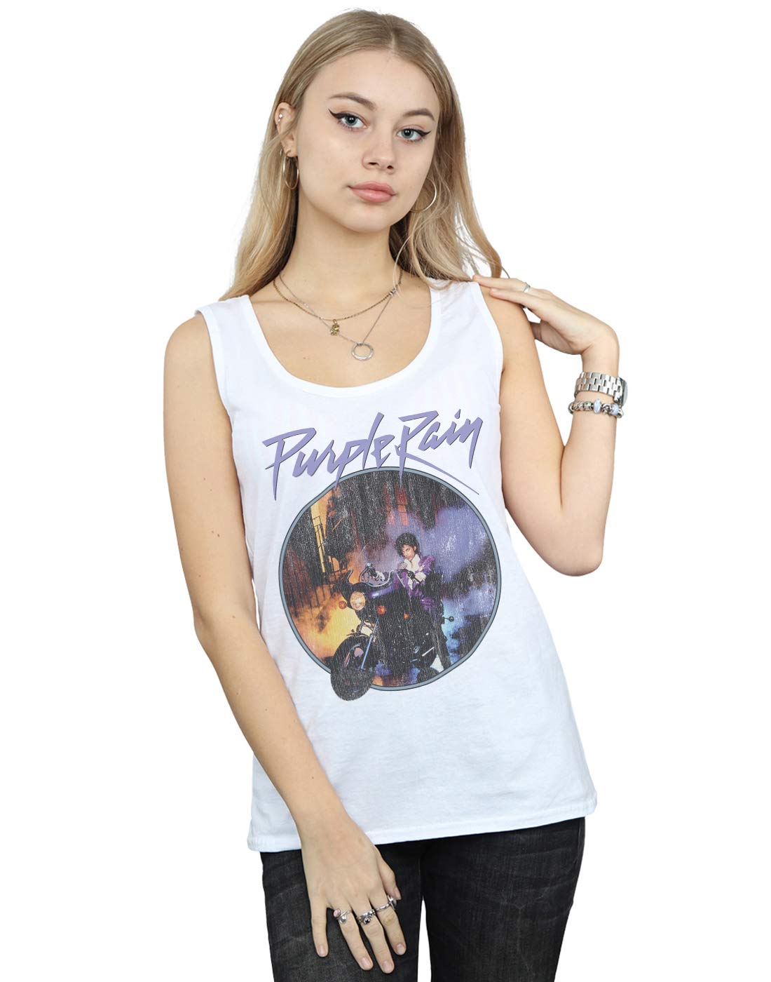 Absolute Cult Women's White Prince Purple Rain Distressed Vest XX-Large