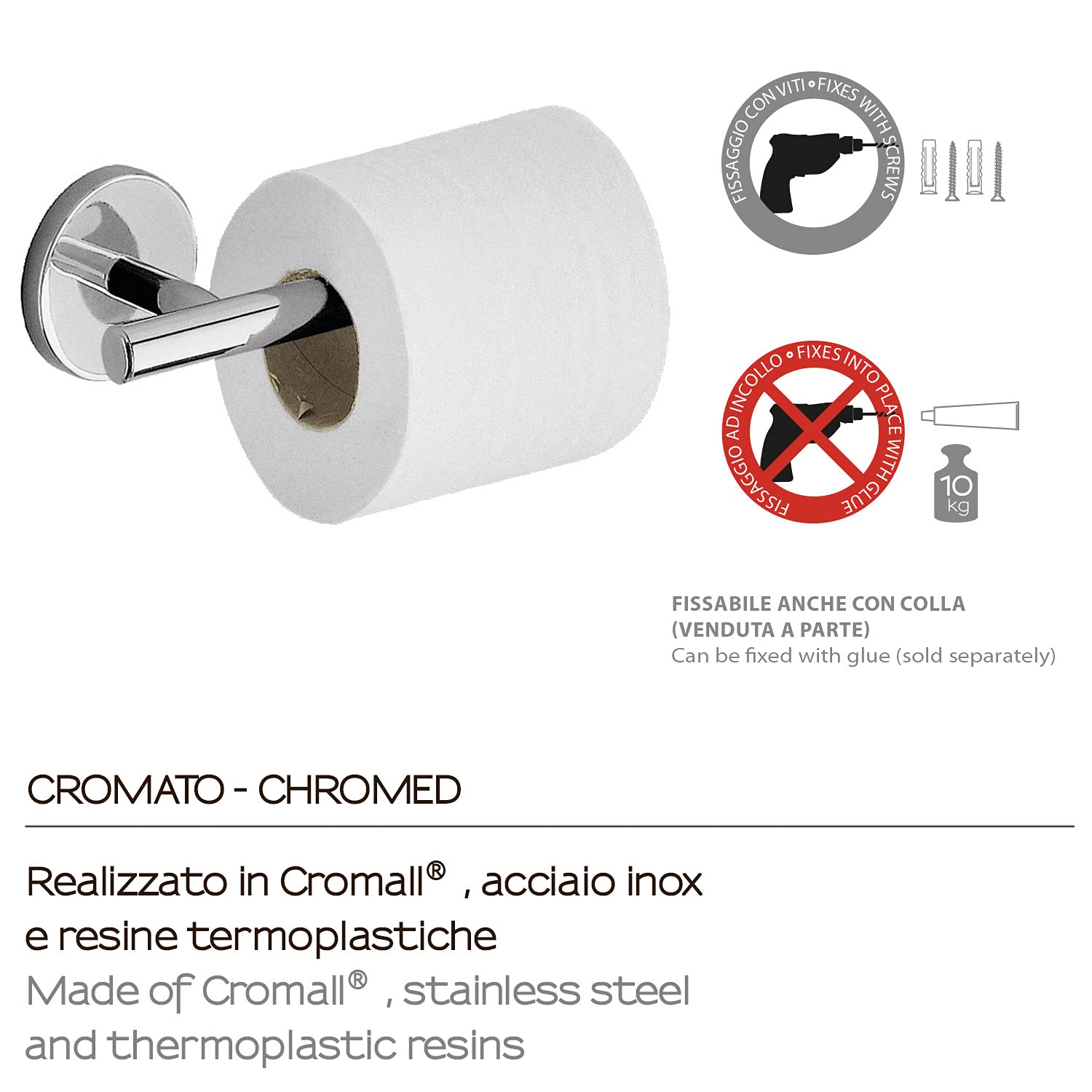Gedy Chrome Cebu Toilet Paper Measures 6 x 18.2 x 8.5 cm and Weight 0.15 kg, Stainless Steel and Cromall Roll Holder - Image 3