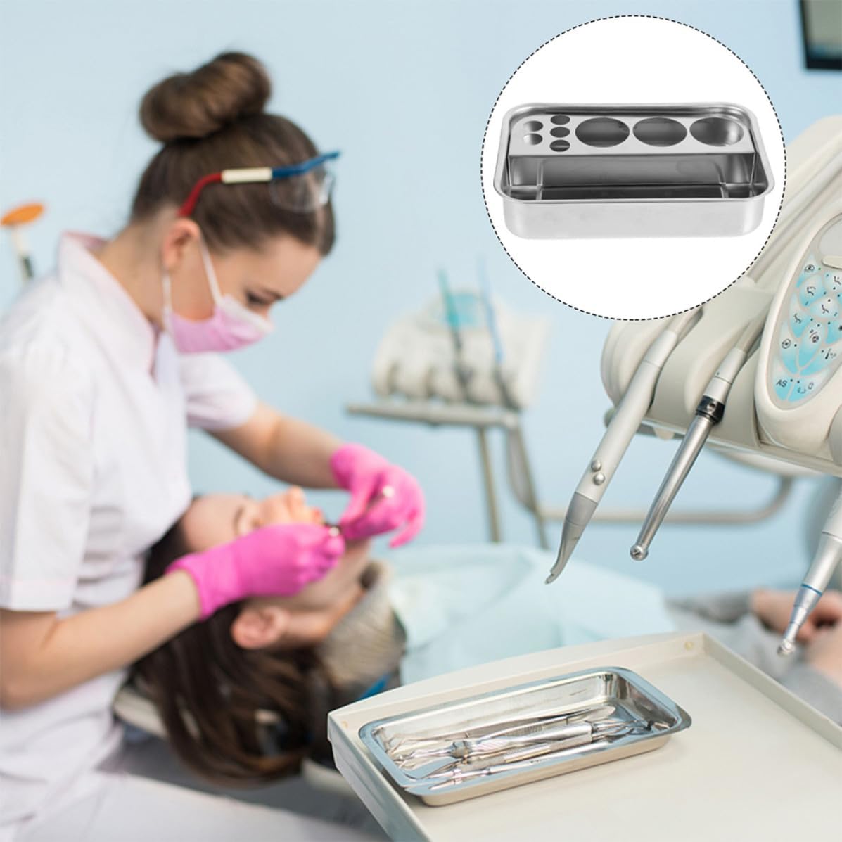Square Stainless Steel Dressing Change Tray for Dentists and Clinics
