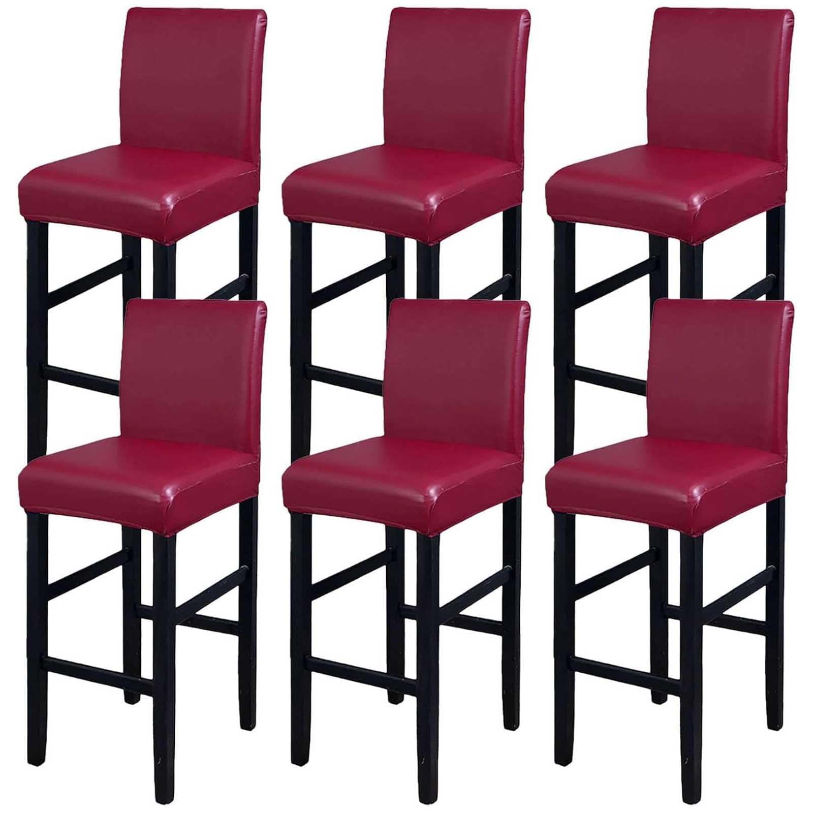 Leomix PU Waterproof Bar Stool Covers, Stretch Removable Barstools Covers, Counter High Leg Low Back Chair Covers, for Cafe Dining Room,A,6pack
