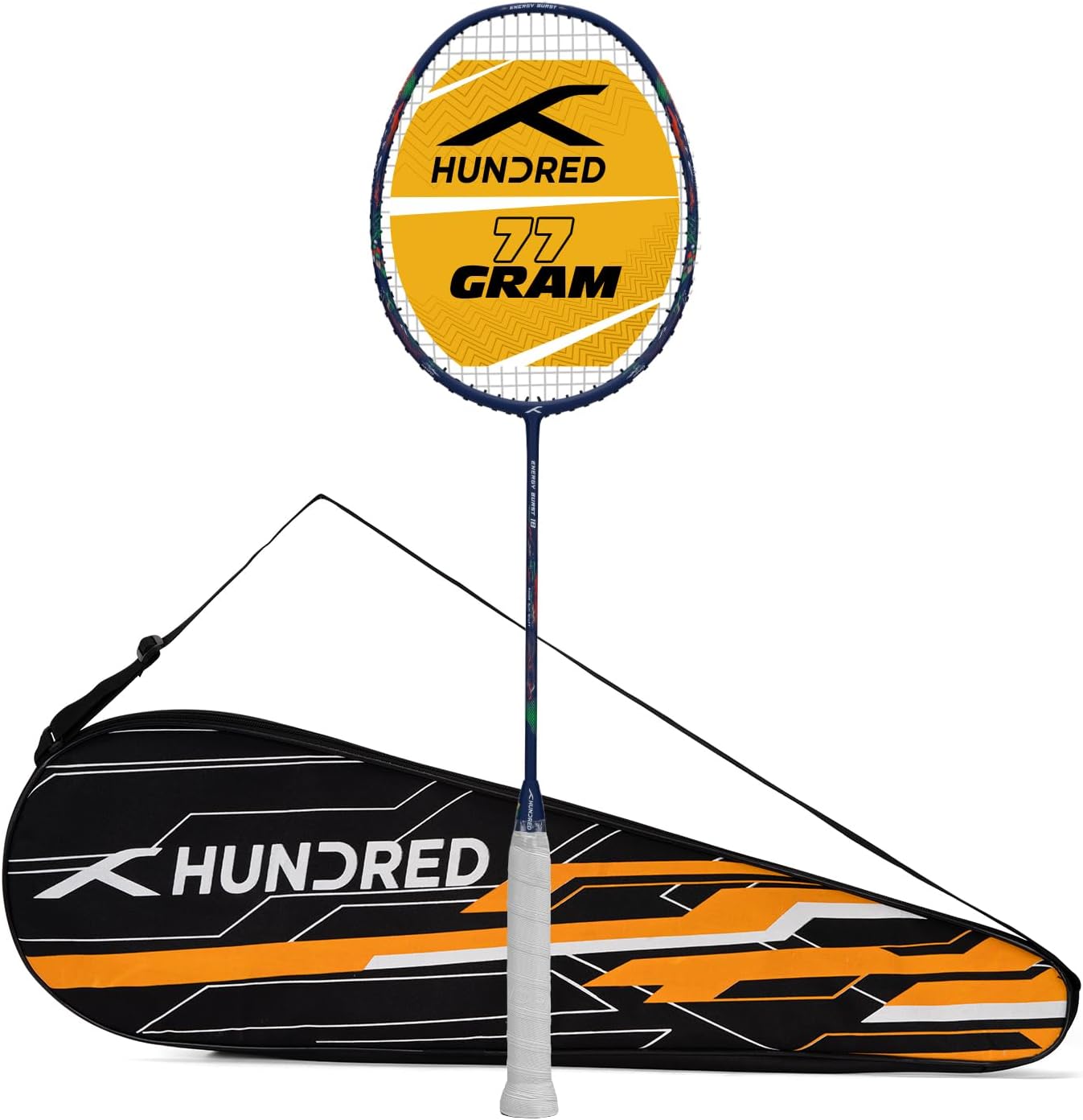 Carbon Fibre Energy Burst 18 Strung Badminton Racket with Full Cover (Navy, 77 G)