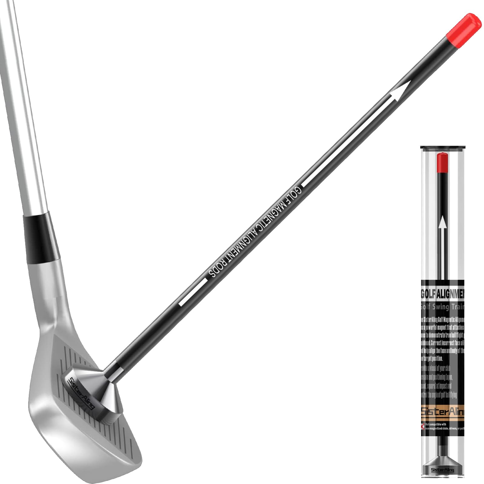 SisterAling Golf Alignment Rods | Golf Training Aid with Industrial Strength Magnet Strong Hold to Golf Clubs Stick Face | Golf Club Aimer Stick Accessories for Golf Shot Swing Practice Traine (Black)