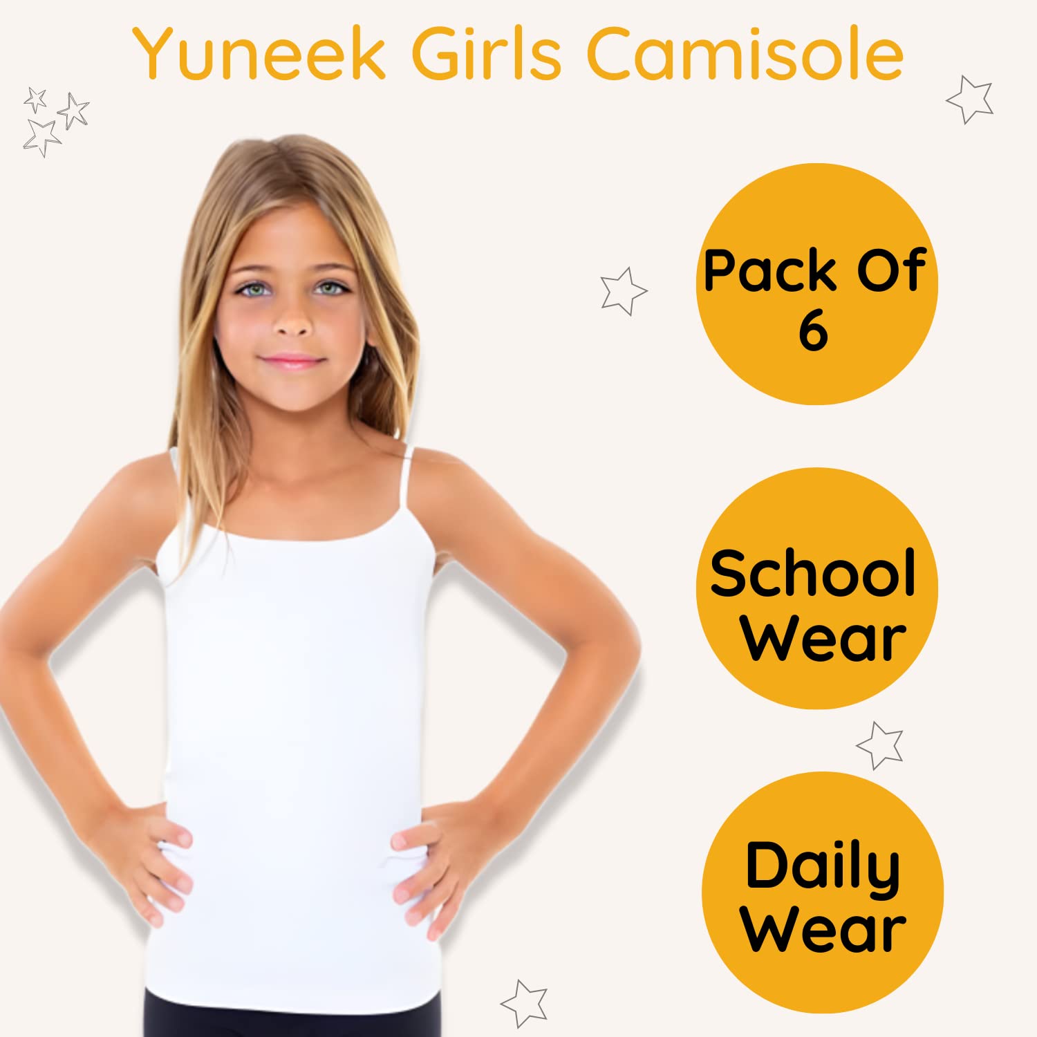 Yuneek Girl's Cotton Regular Fit White Full Slip/Cami Combo (7-8 Years, 6) - Image 3 thumbnail