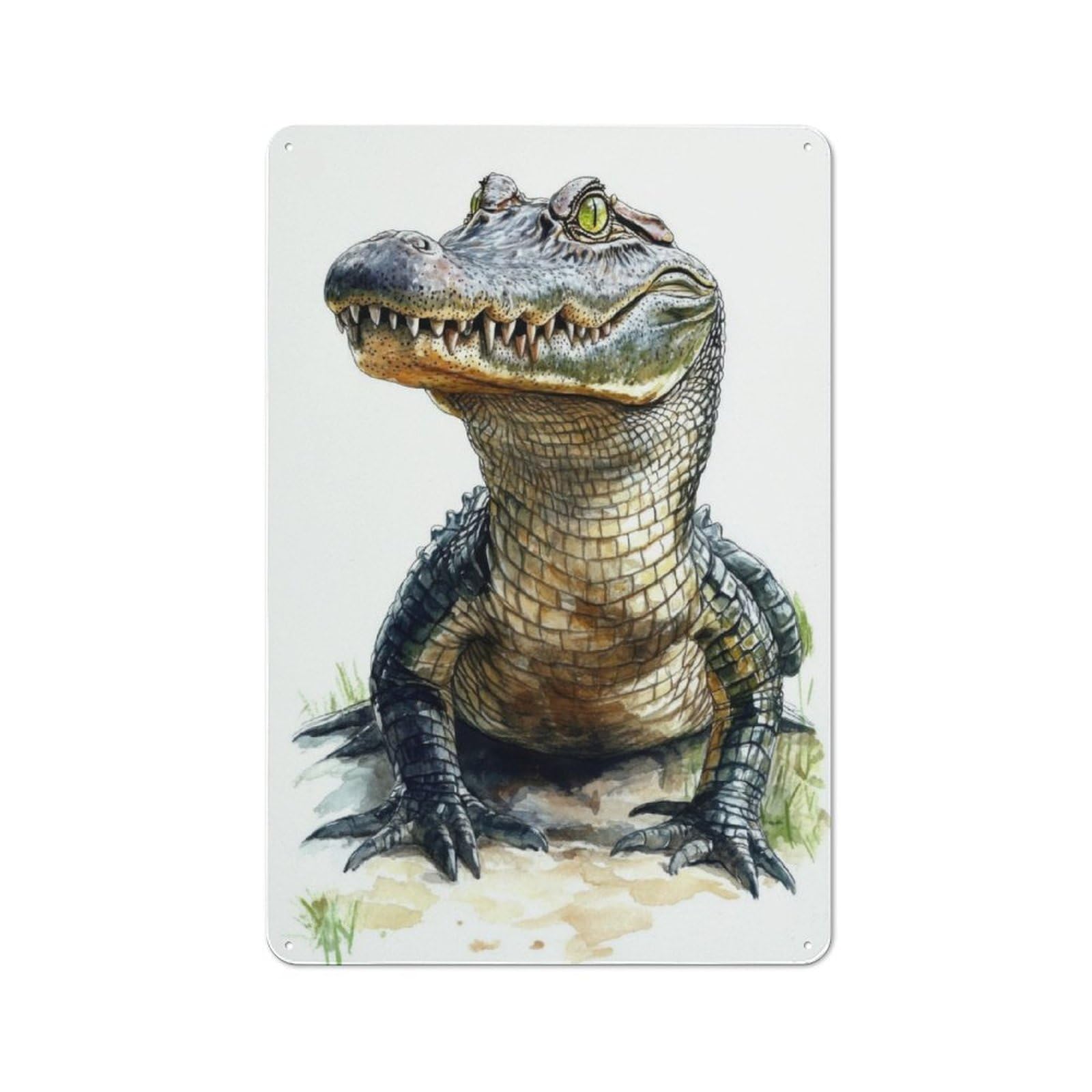 Junmoney Watercolor Alligator Portrait Vintage Metal Wall Decor 30X20cm, Vintage Metal Sign For Cafe, Bistro, Bakery Or Restaurant