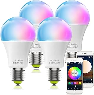MagicLight Smart Light Bulbs 4 Pack, A19/E26 Color Changing Light Bulb, 2700-6500k, 60W Equivalent, Dimmable, Music Sync, Schedule, WiFi & Bluetooth RGB Bulb Lights Work with Alexa Google Assistant
