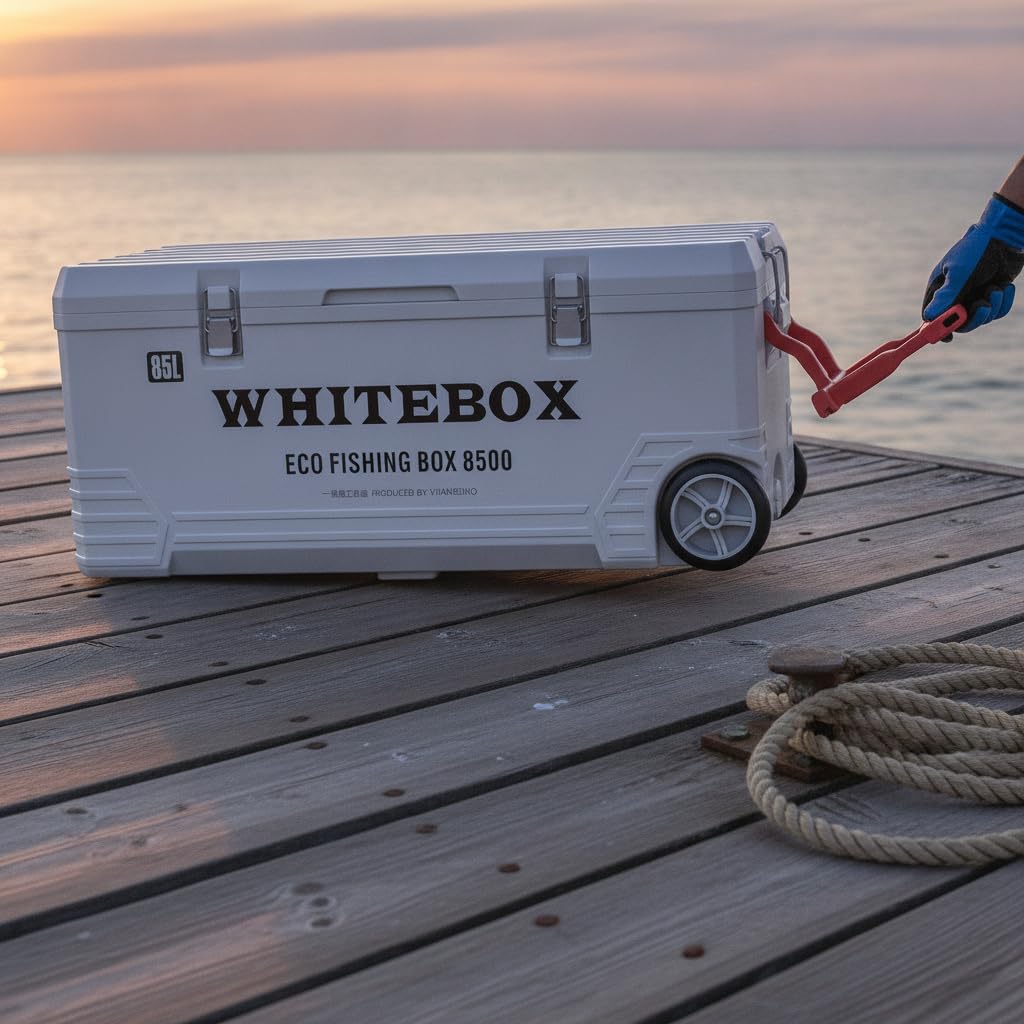 Box Pesca Rigido con Ruote Ghiacciaia, Contenitore Termico per Pescatori Sportivi,