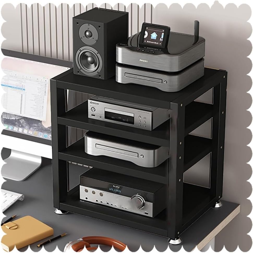 HiFi Headphone Amplifier & Compact 4-Tier Storage Rack for Home/Office/Gaming - Desktop Music Player Stand, Black, 40cm, Perfect for Audiophiles & Organizing Gear