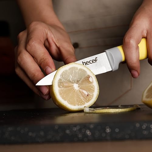 Miniatura 9 de hecef Yellow Combo, juego de 14 cuchillos de cocina con bloque de madera amarillo, 32 piezas de utensilios de cocina de silicona, amarillo