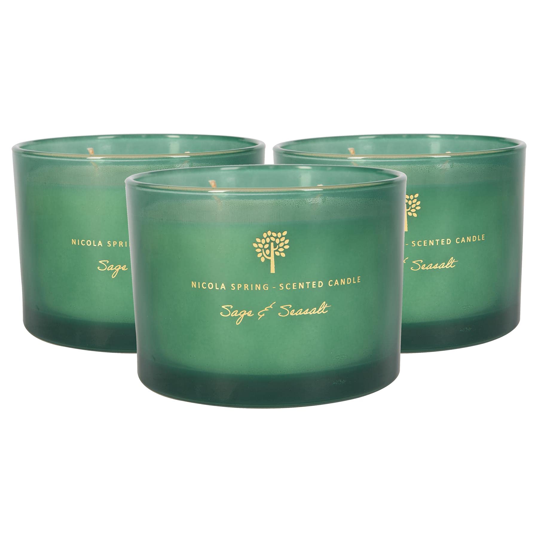 Nicola Spring 3X Sage & Seasalt Scented Candles350G 38H Natural Double Wick Soy Wax Aromatherapy Candle Home Fragrance from B&Q