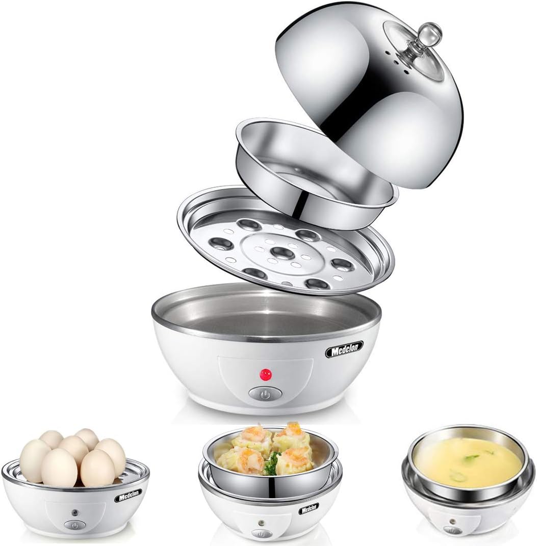 Egg Boiler, Egg Cooker, Ideal Soft and Hard Boiled Egg Cooker 7 Egg Capacity - with Removable Tray & Auto Shut Off Feature - White（2-Years Warranty）