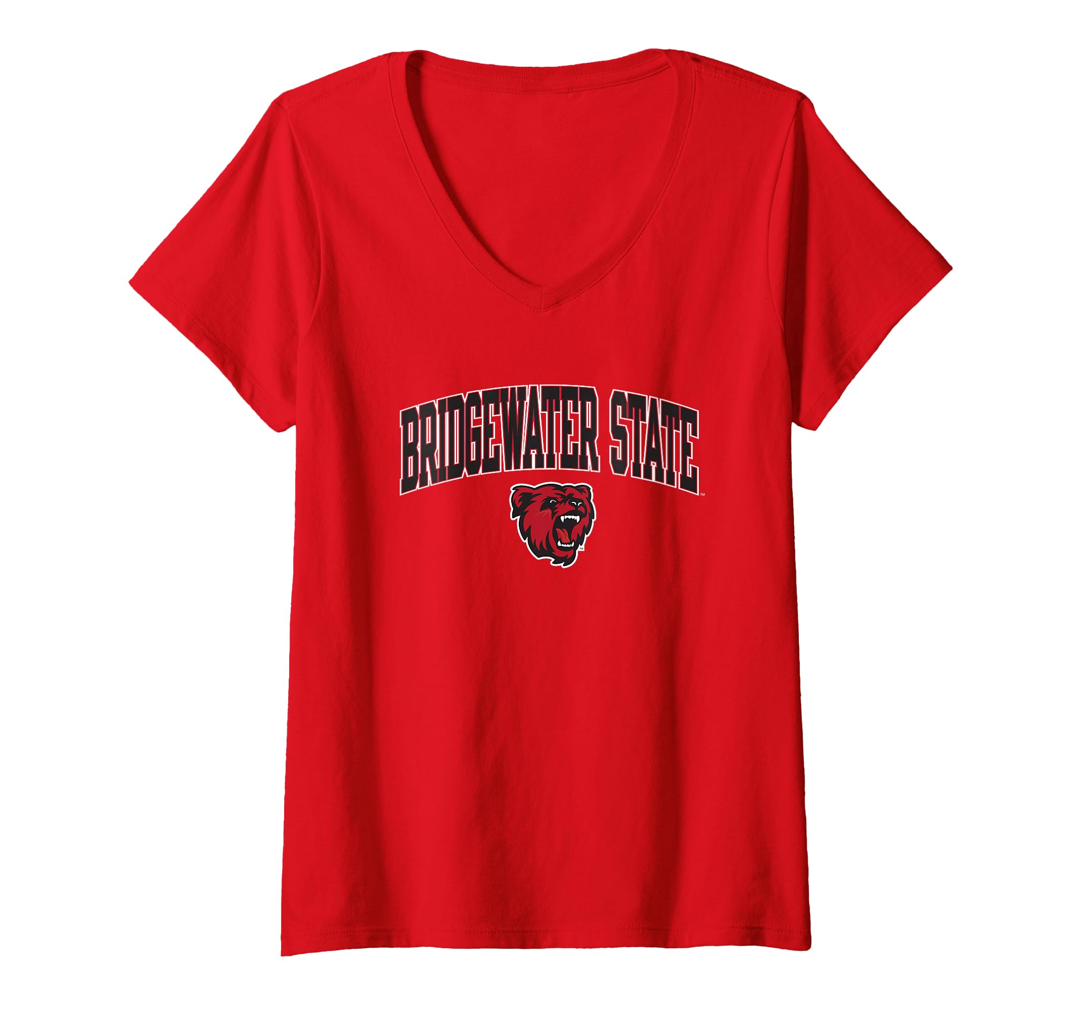 Womens Bridgewater State Bears Arch Over Red Officially Licensed V-Neck T-Shirt